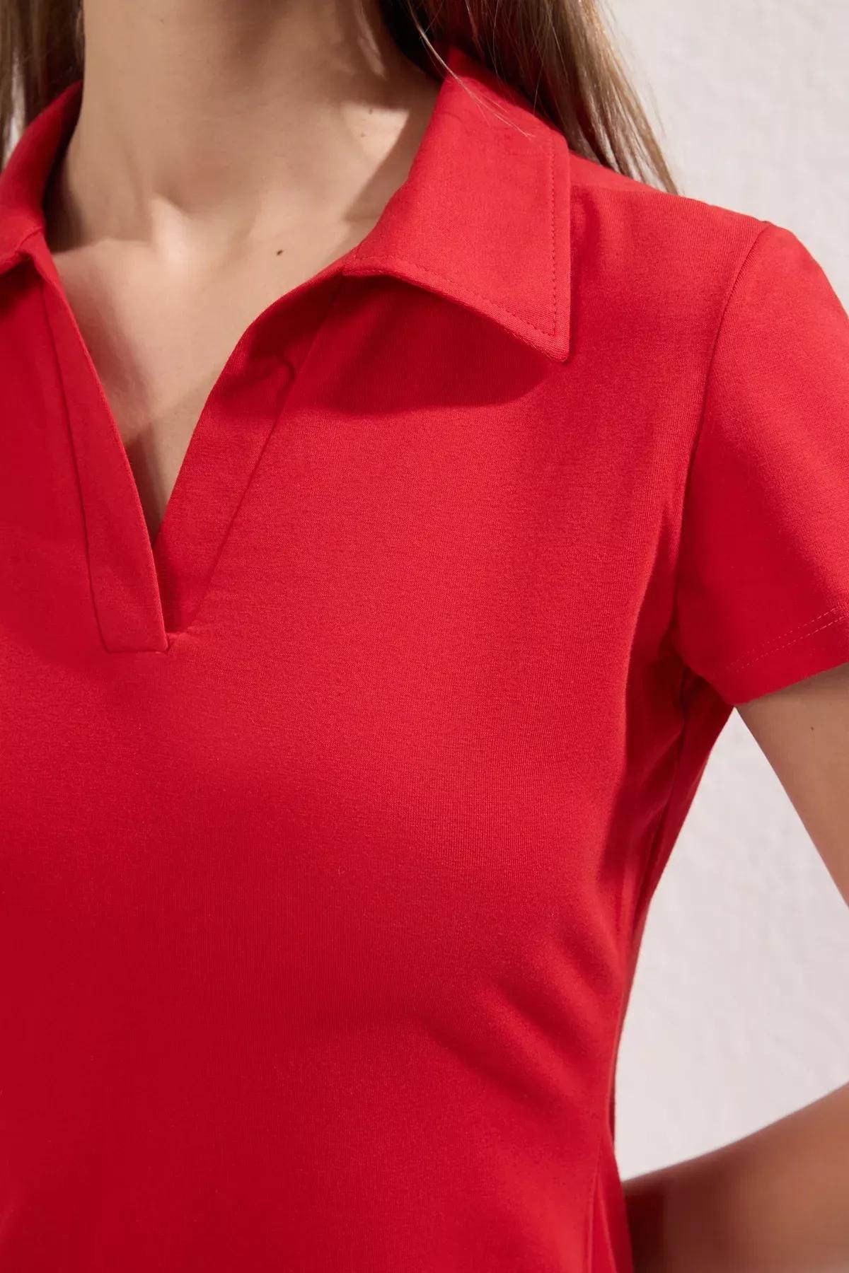 Red Polo Neck Skater Midi Dress, Red, large image number 2