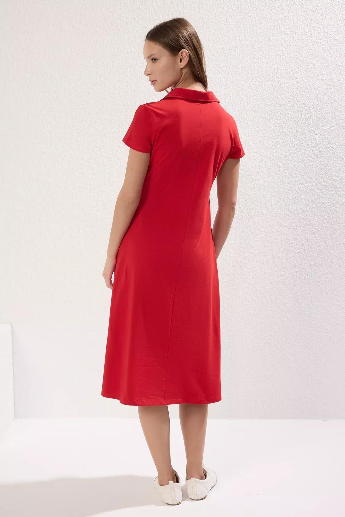 Red Polo Neck Skater Midi Dress, Red, large image number 3