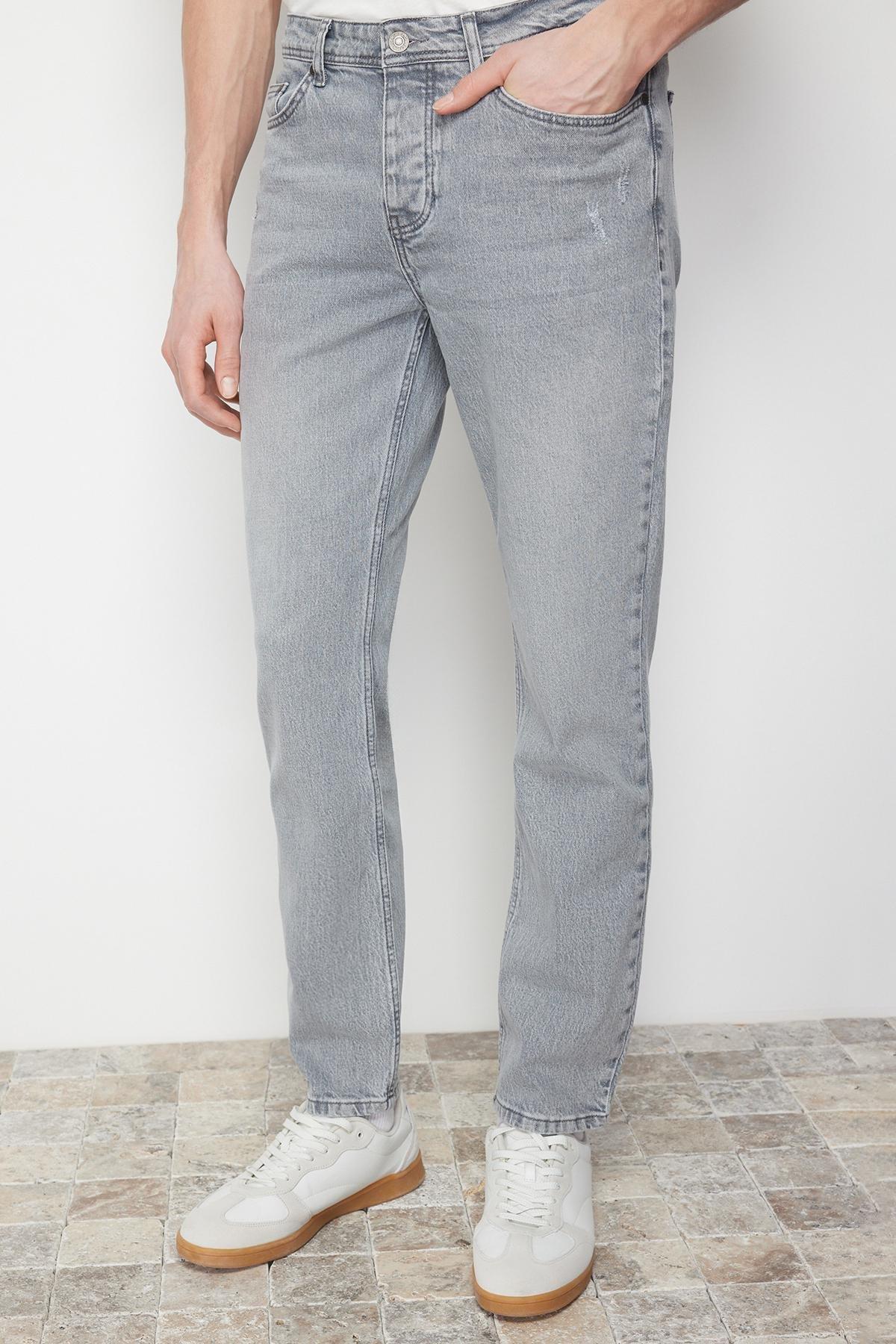 Grey Frayed Detailed Jeans, , large image number 0