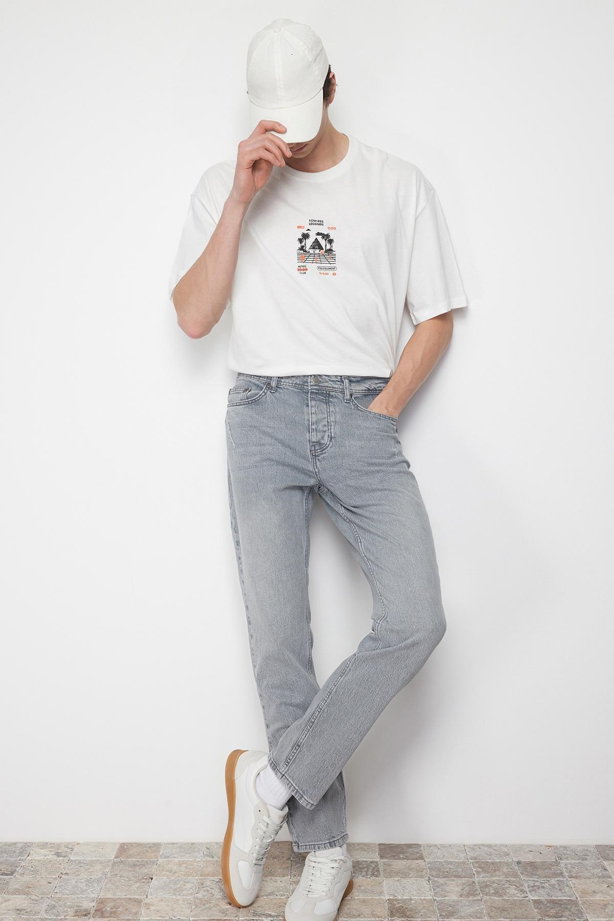 Grey Frayed Detailed Jeans, , large image number 2