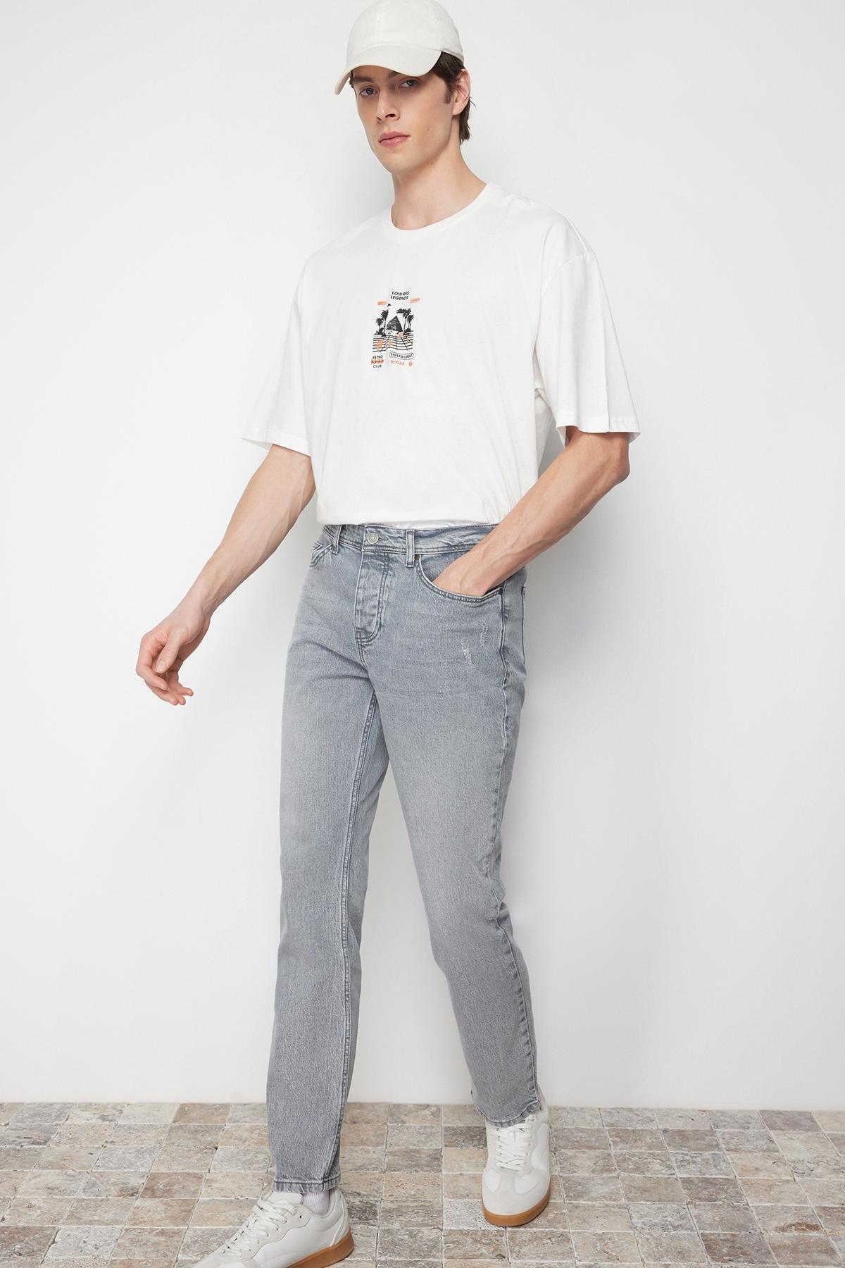 Grey Frayed Detailed Jeans, , large image number 3