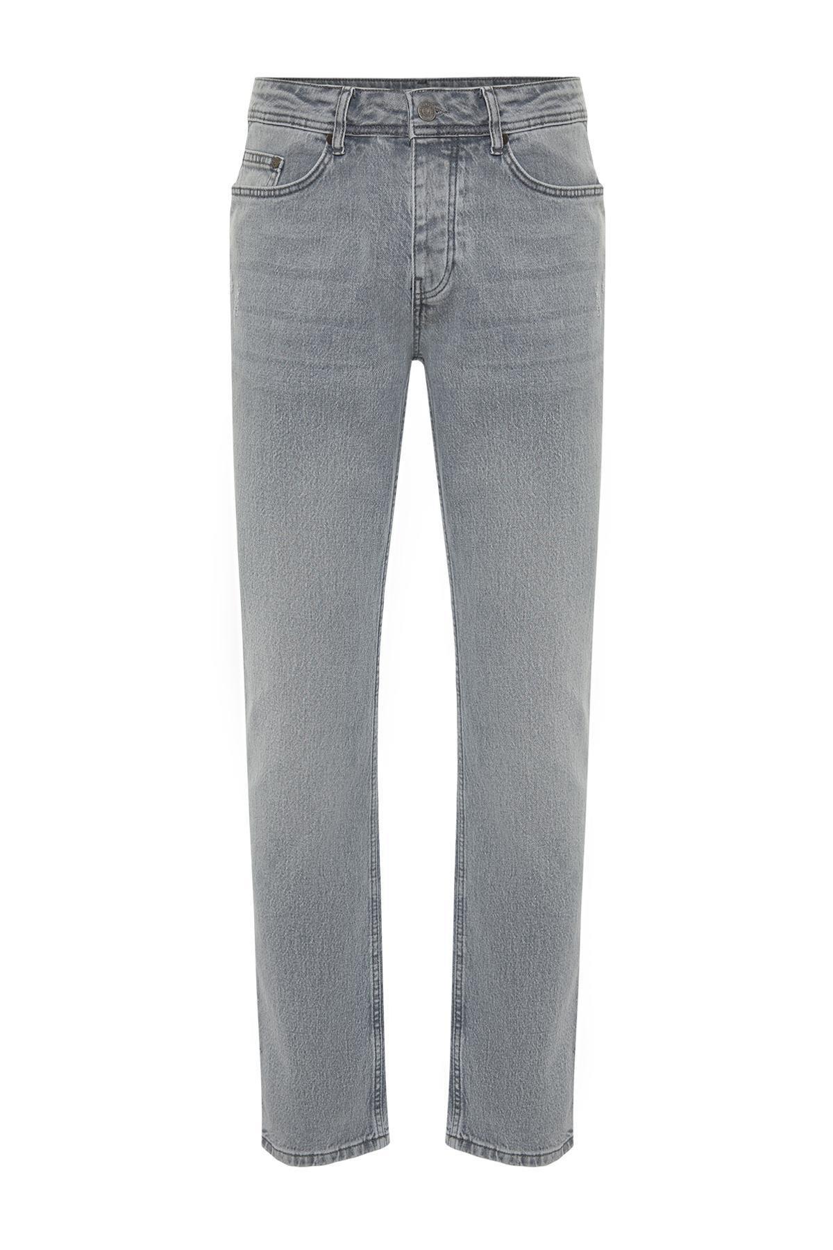 Grey Frayed Detailed Jeans, , large image number 5