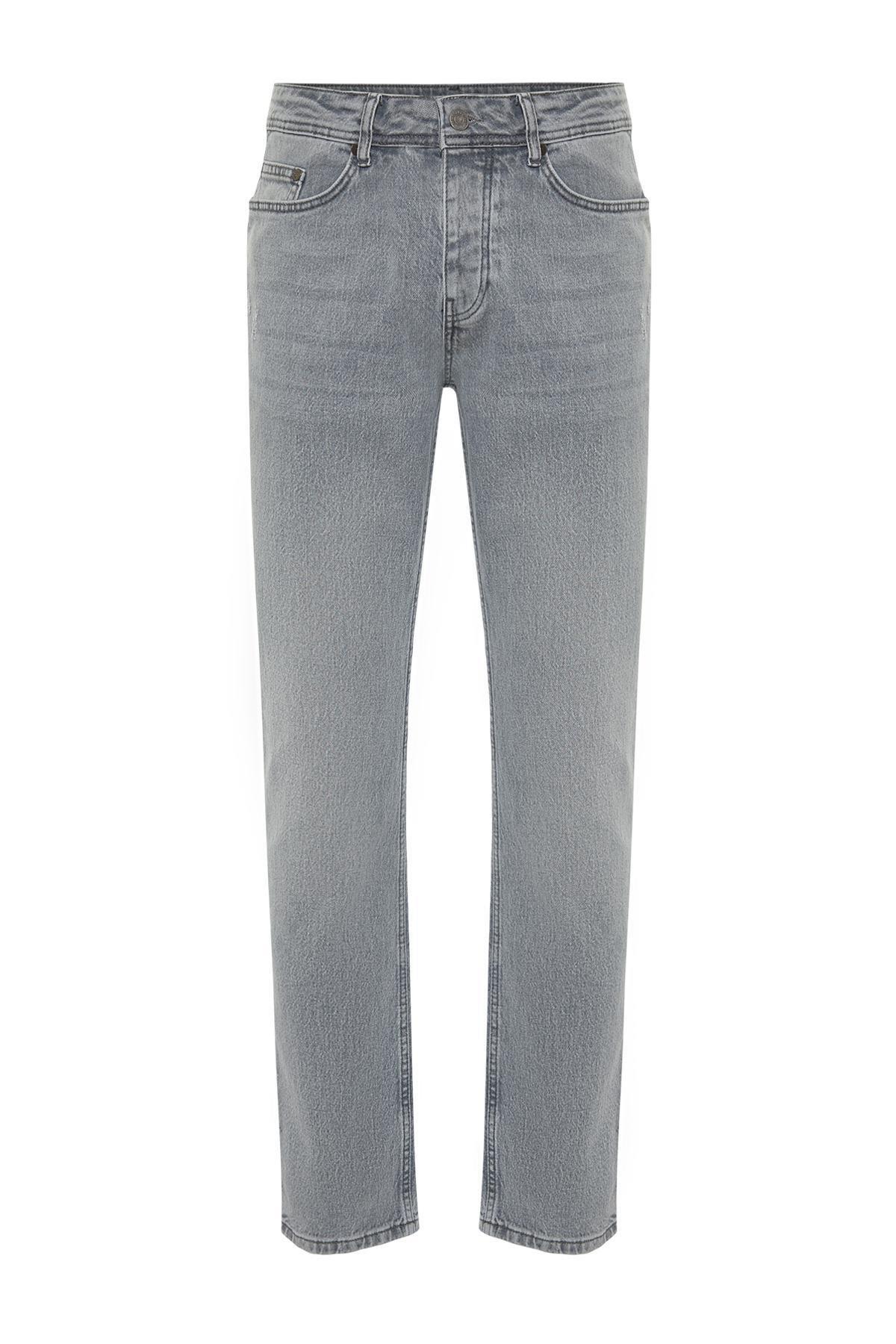 Trendyol - Grey Frayed Detailed Jeans