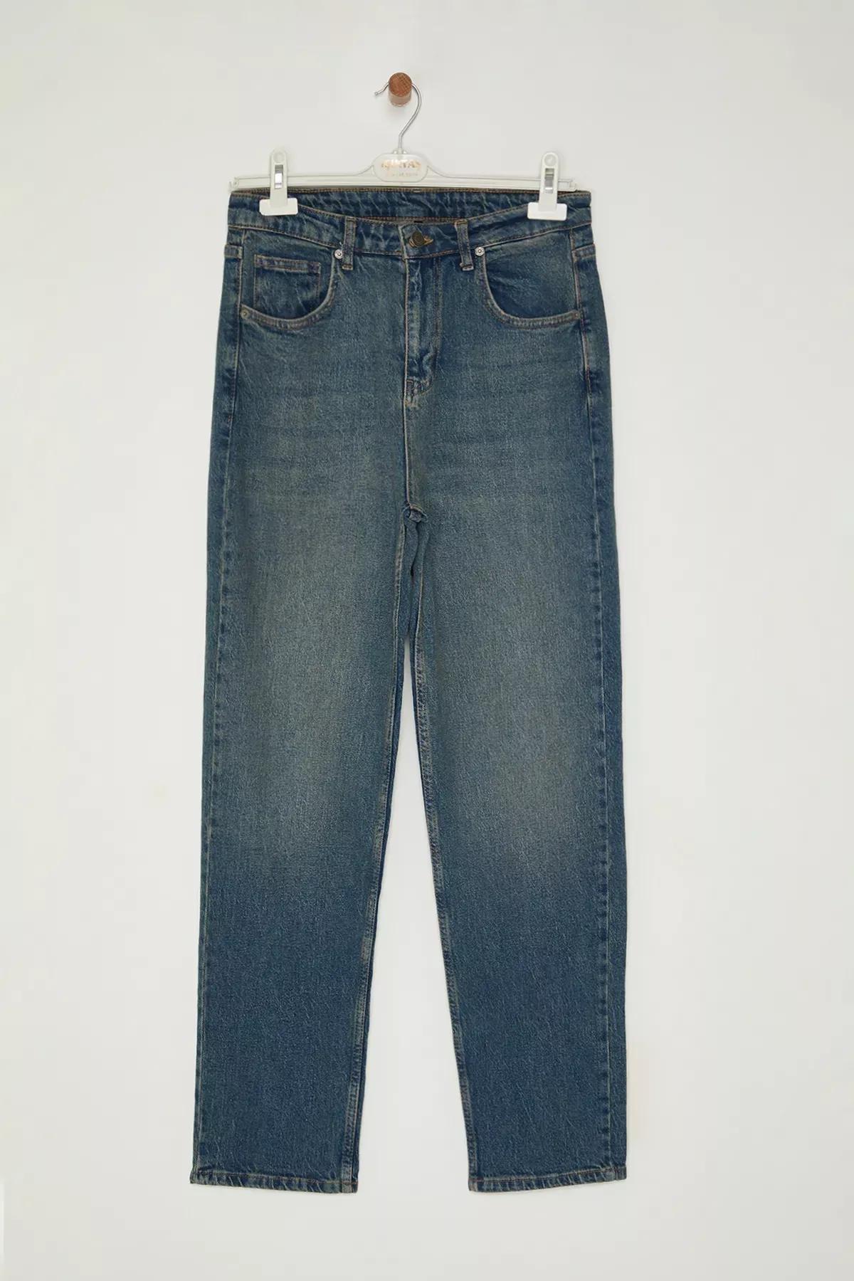Blue Distressed Baggy Jeans, Navy blue, medium