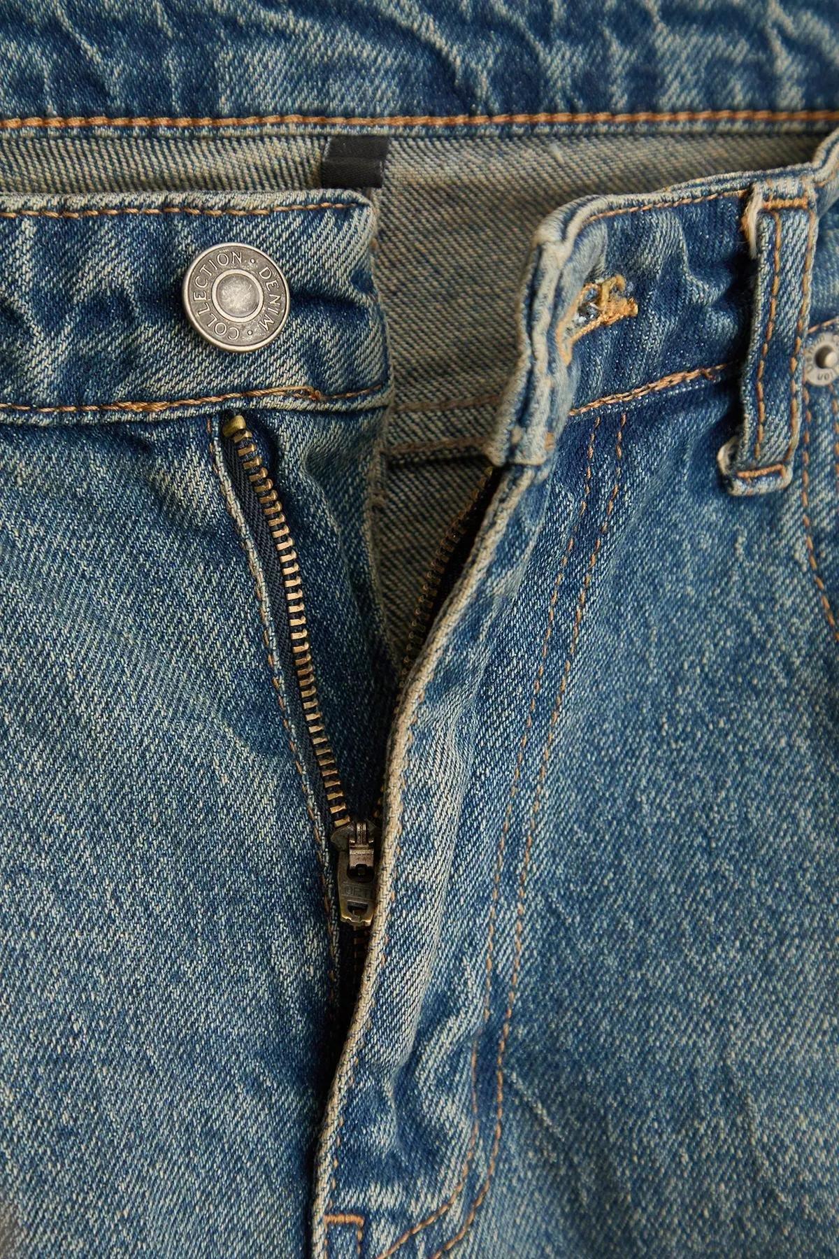 Blue Distressed Baggy Jeans, Navy blue, medium