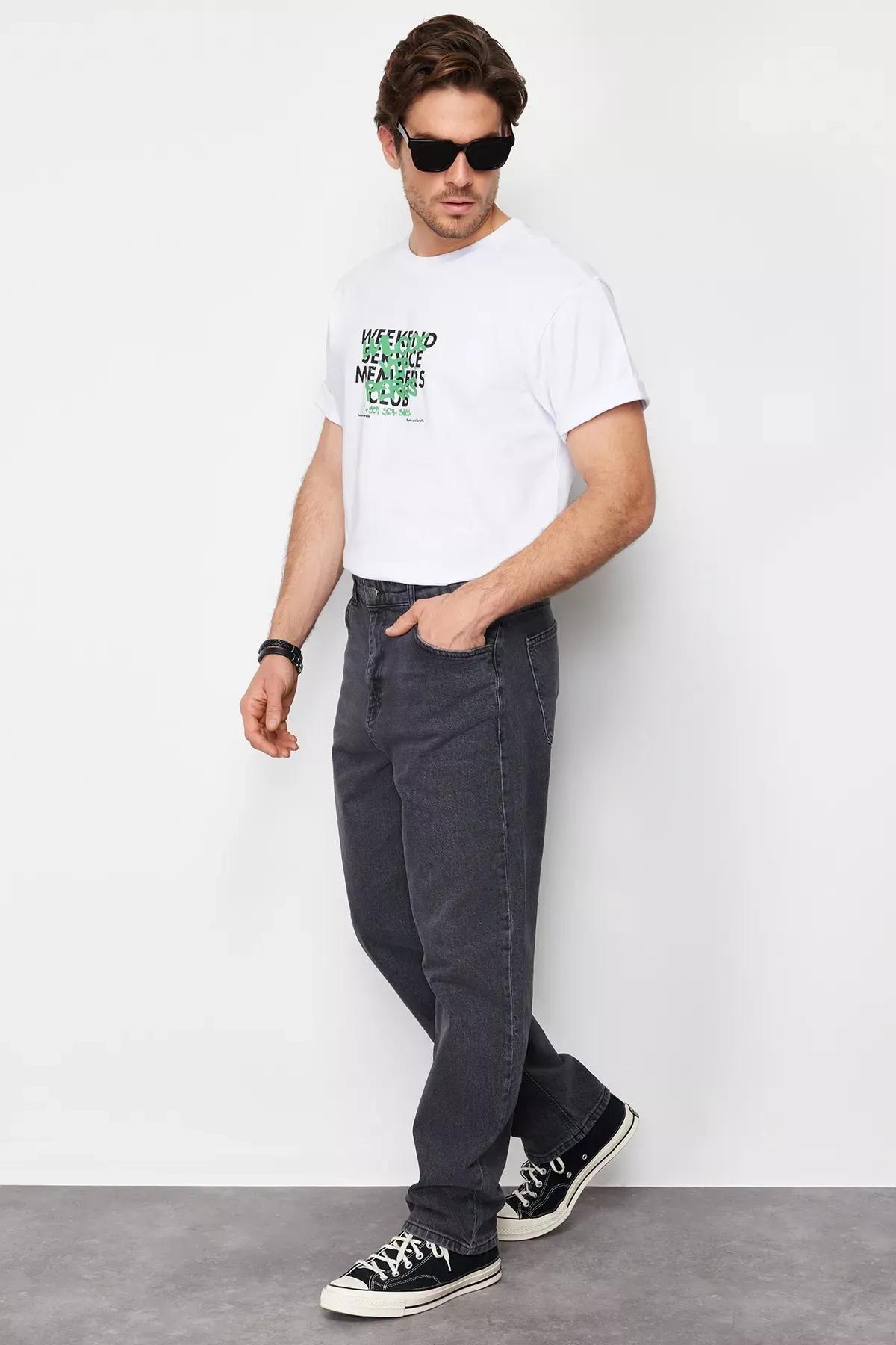 Grey 90s Straight Loose Denim Jeans, Anthracite, large image number 6