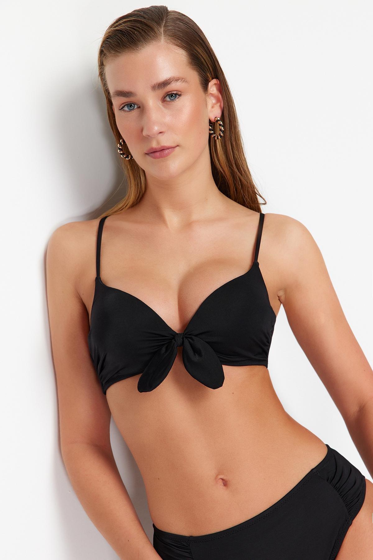 Black Balconette Tie Up Push Up Bikini Top TBESS24BU00161, single, , large image number 1