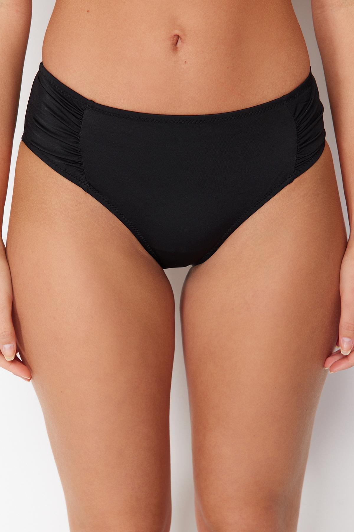 Black Draped High Waist Hipster Bikini Bottom TBESS24BA00139, single, , large image number 3