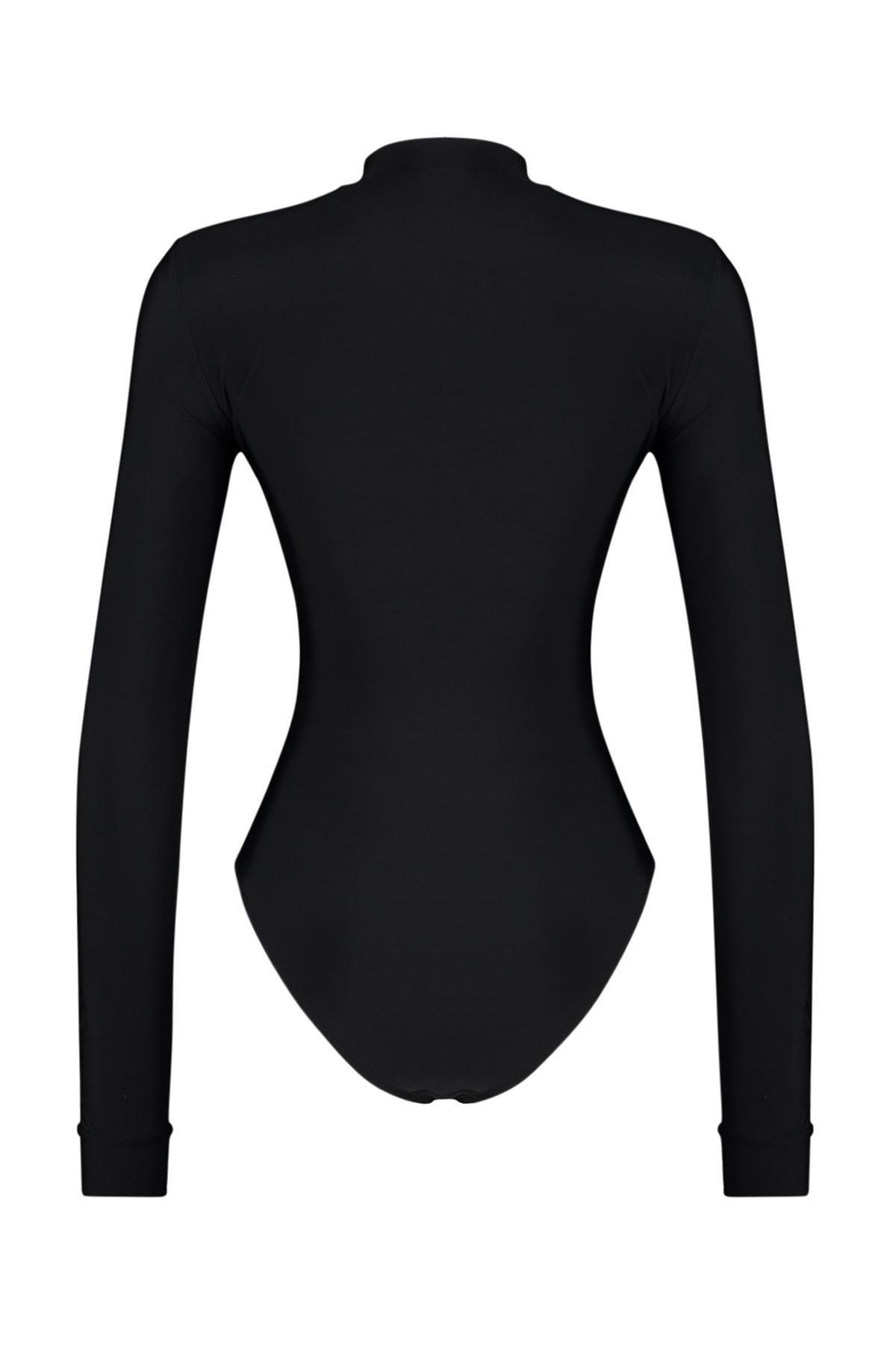 Black Zippered Long Sleeve Regular Swimsuit TBESS24MA00142, , large image number 4