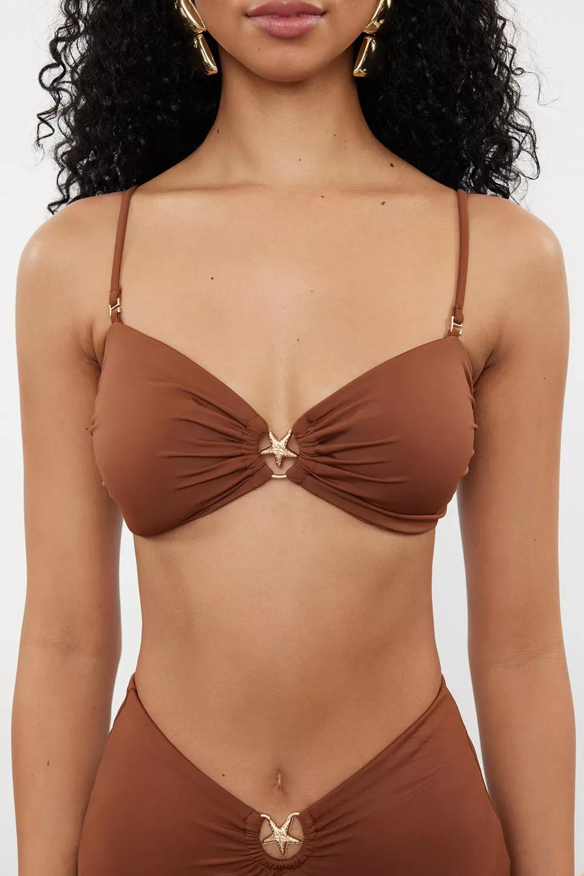 Brown Strapless Accessories Bikini Top, , large image number 1