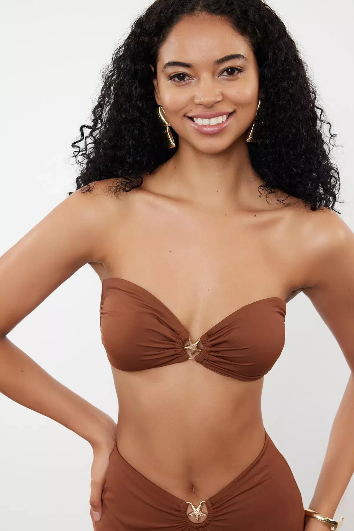 Brown Strapless Accessories Bikini Top, , large image number 3