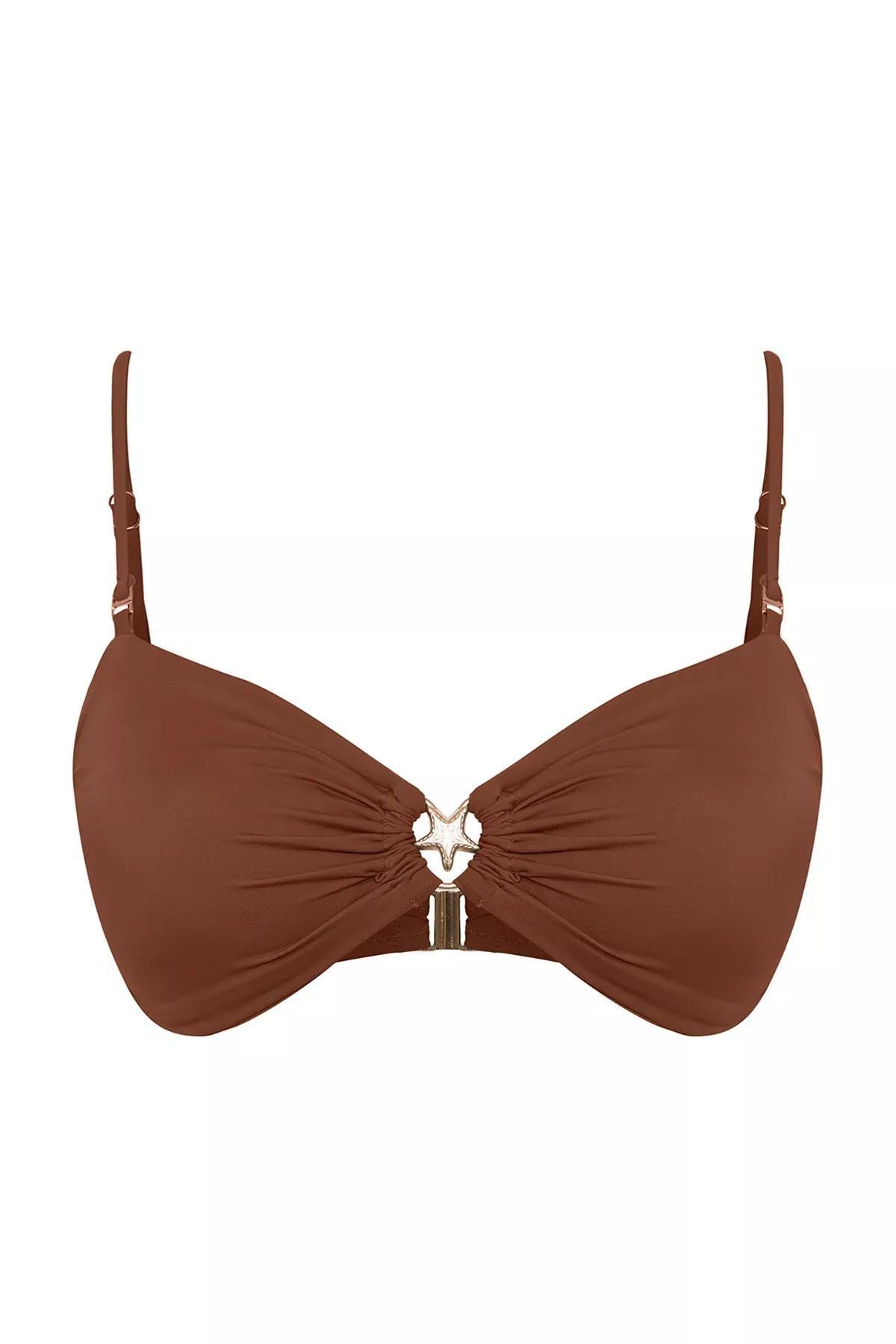 Brown Strapless Accessories Bikini Top, , large image number 4