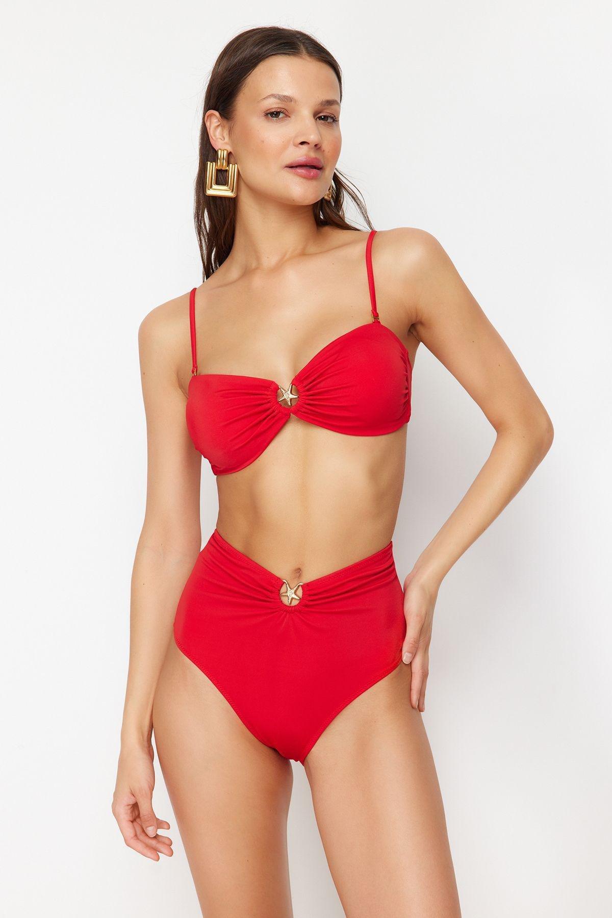 Red Premium Accessory High Waist Hipster Bikini Bottom TBESS24BA00127, single, , large image number 0