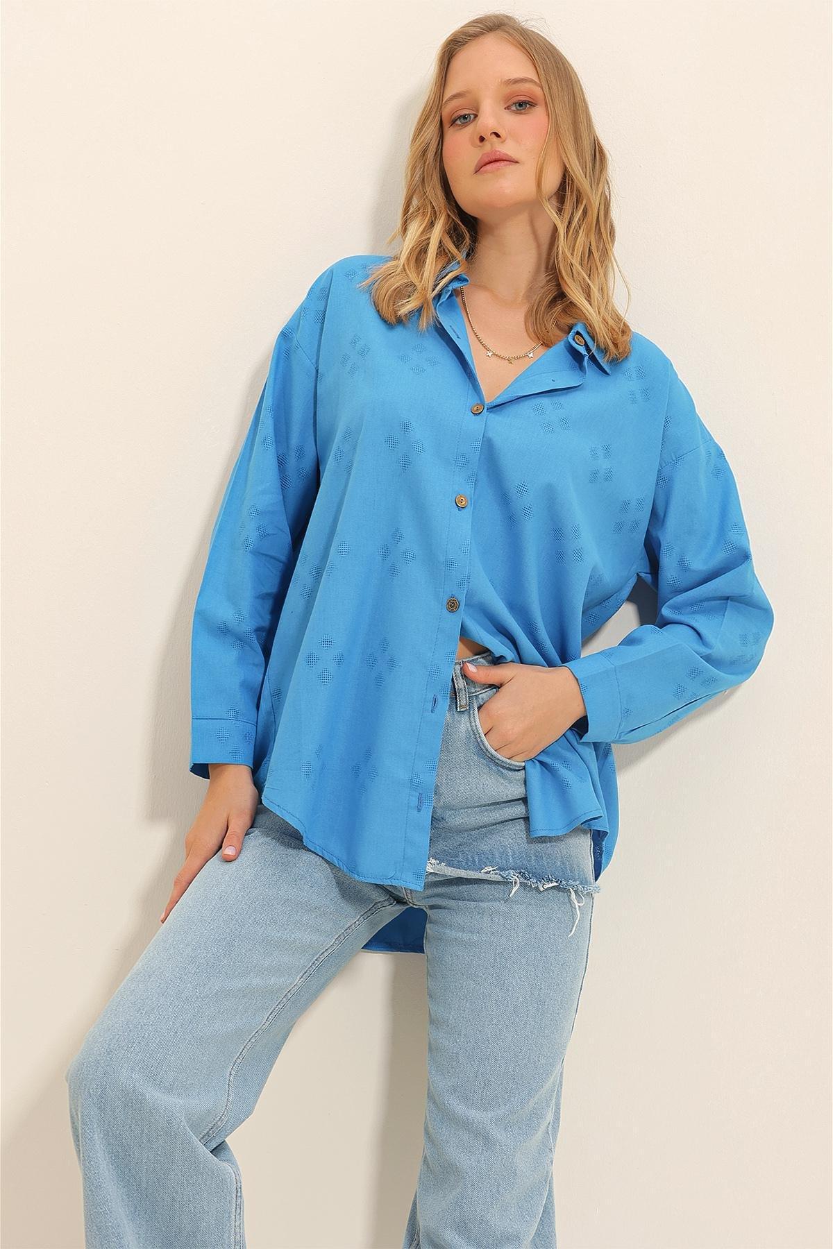 Blue Oversized Shirt, , medium