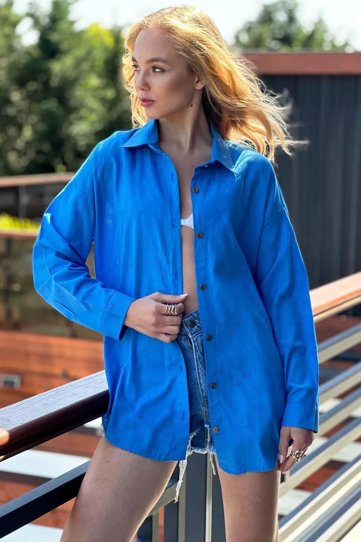 Blue Oversized Shirt, , large image number 0
