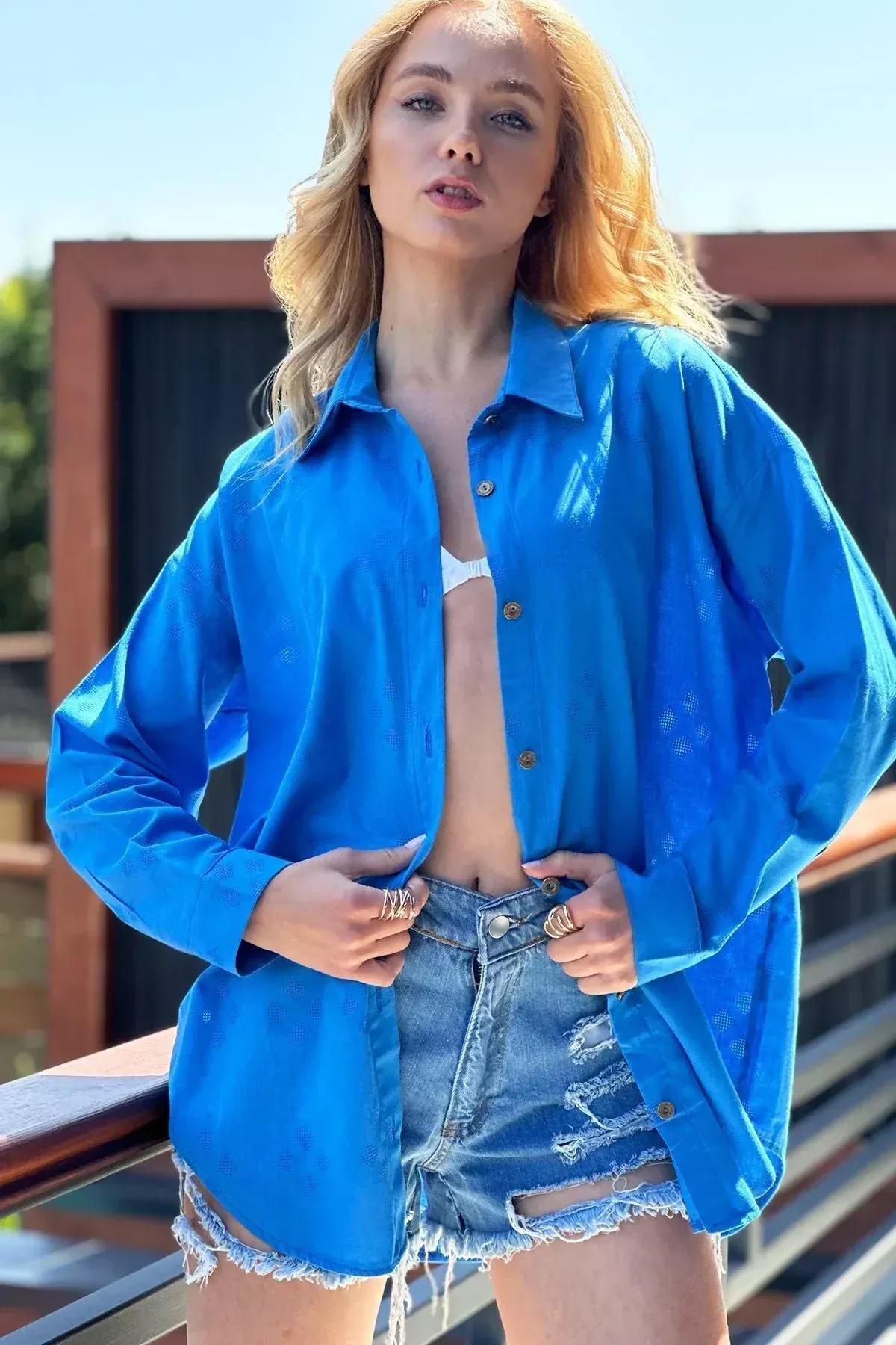 Blue Oversized Shirt, , large image number 1