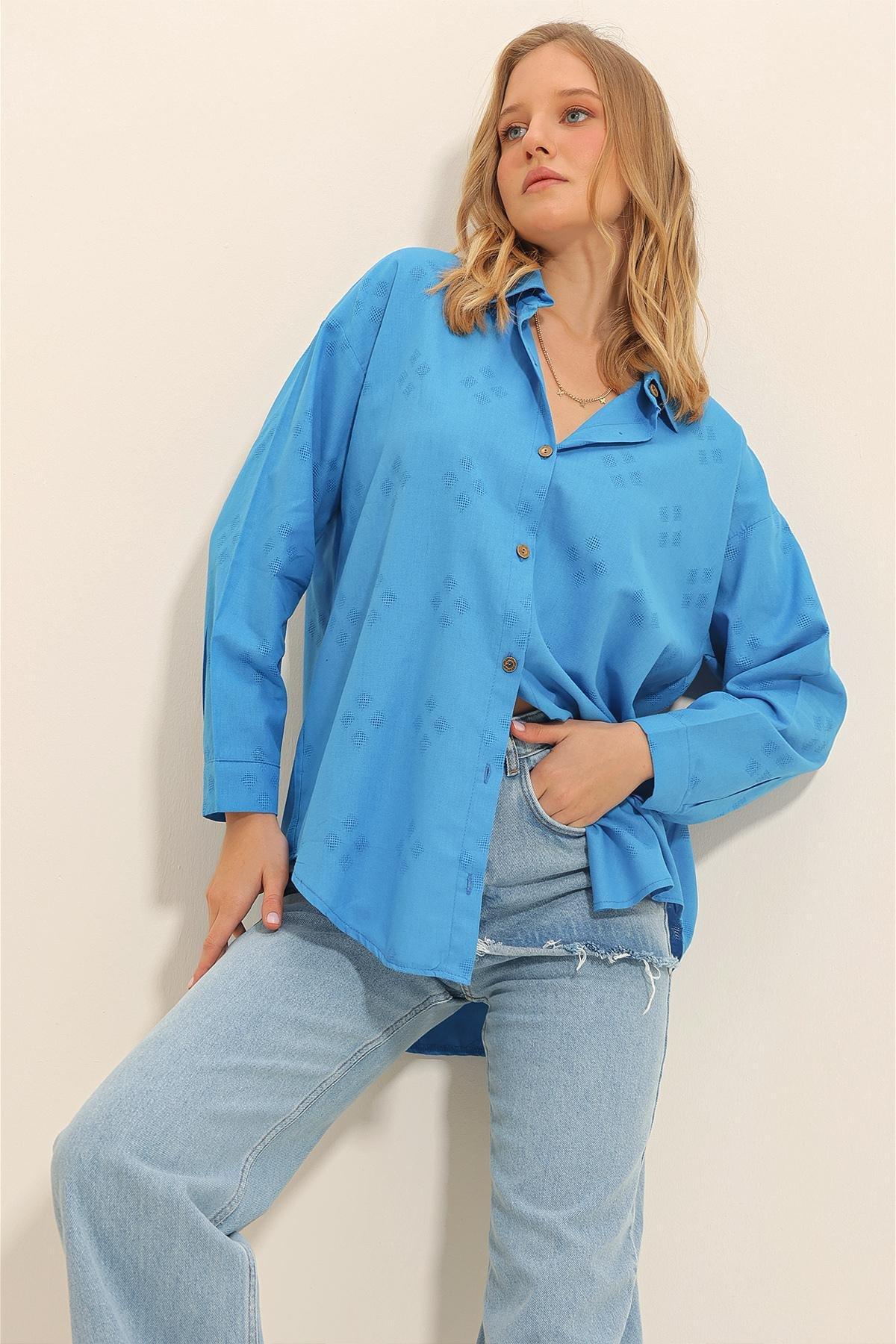 Blue Oversized Shirt, , large image number 1