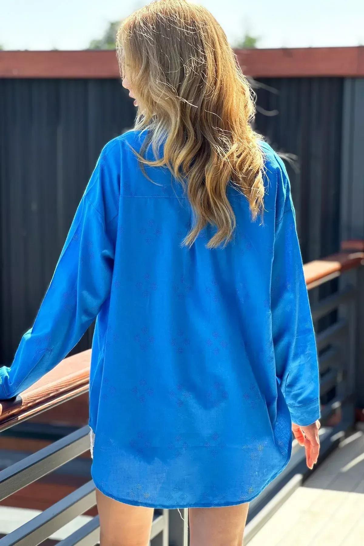 Blue Oversized Shirt, , large image number 4