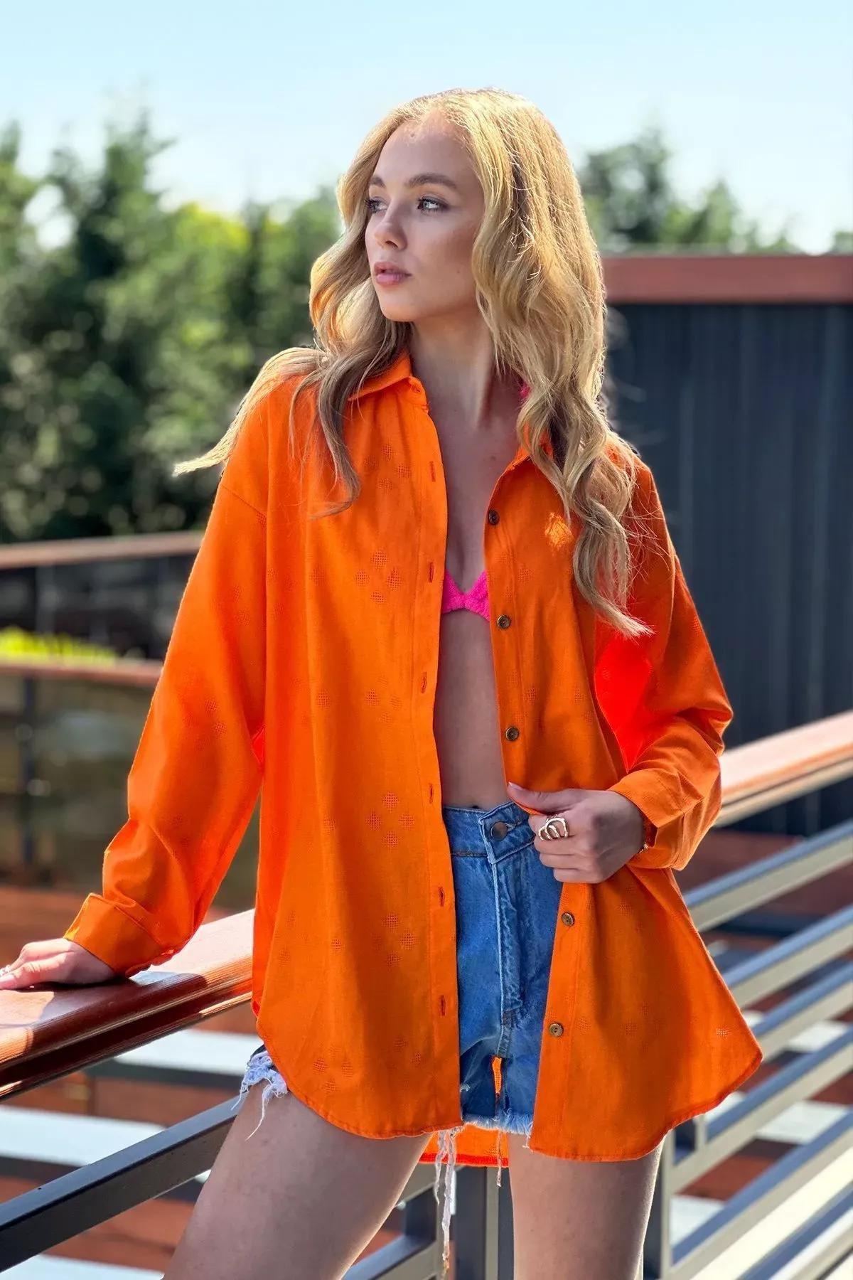 Orange Oversized Shirt, Orange, large image number 0