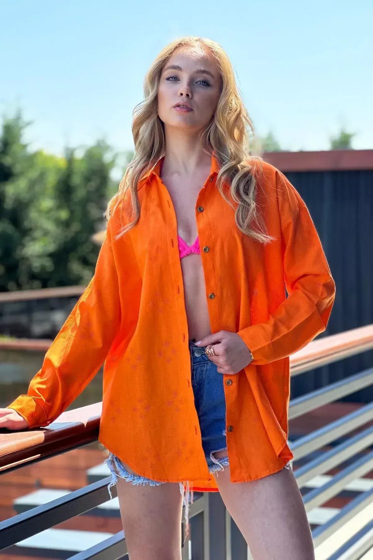 Orange Oversized Shirt, Orange, large image number 3