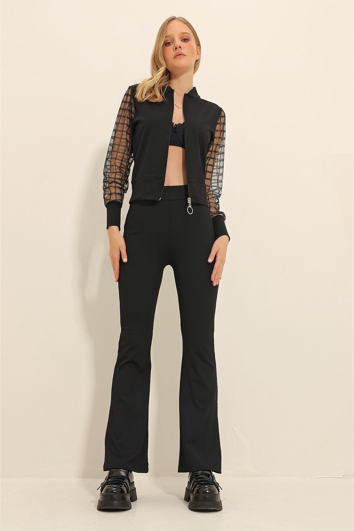Black Elastic Waist Trousers, , large image number 3