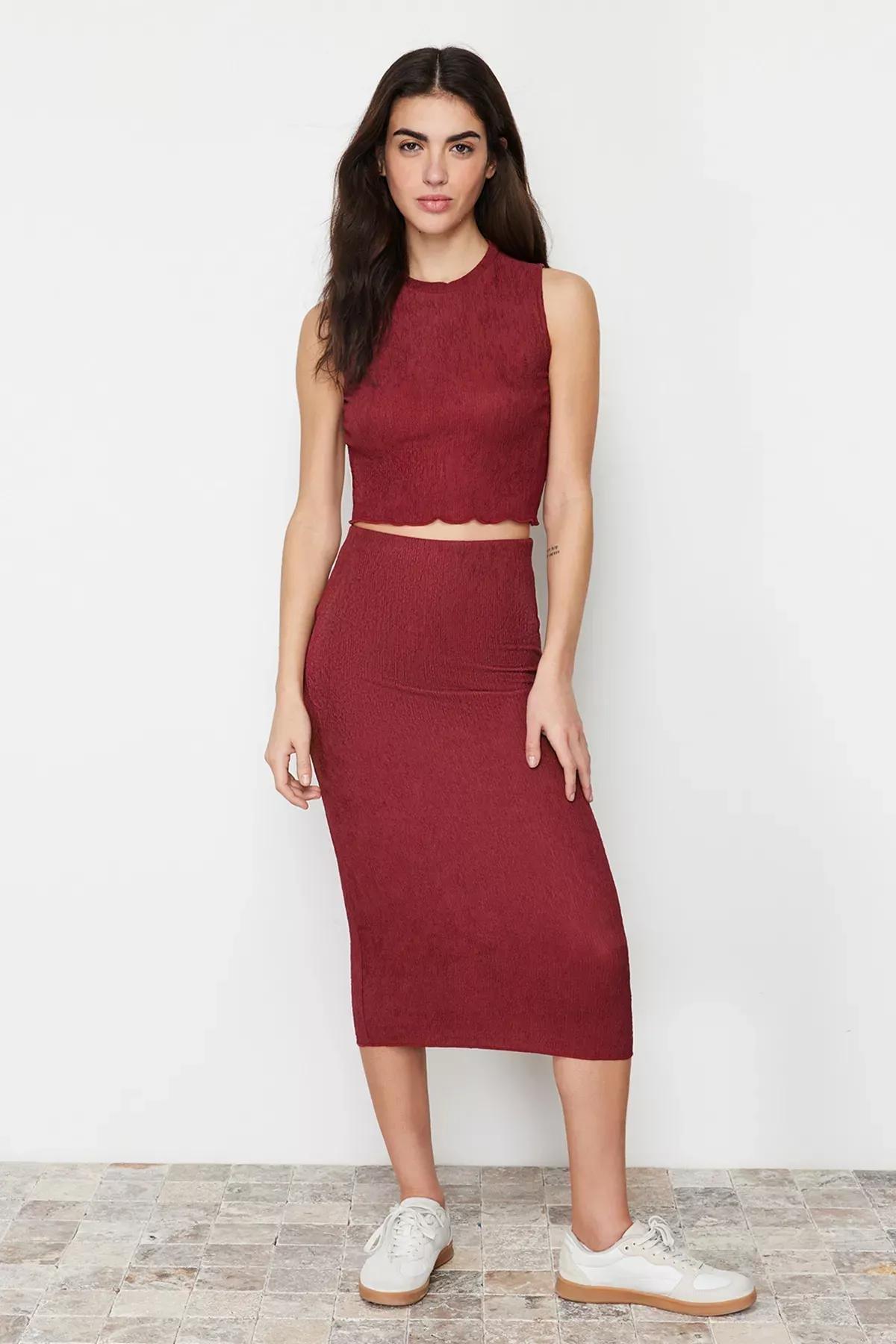 Maroon Textured Fabric Flexible Co-Ord Set, Cinnamon, large image number 3