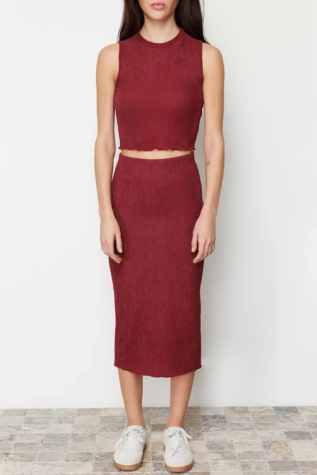 Maroon Textured Fabric Flexible Co-Ord Set, Cinnamon, large image number 4