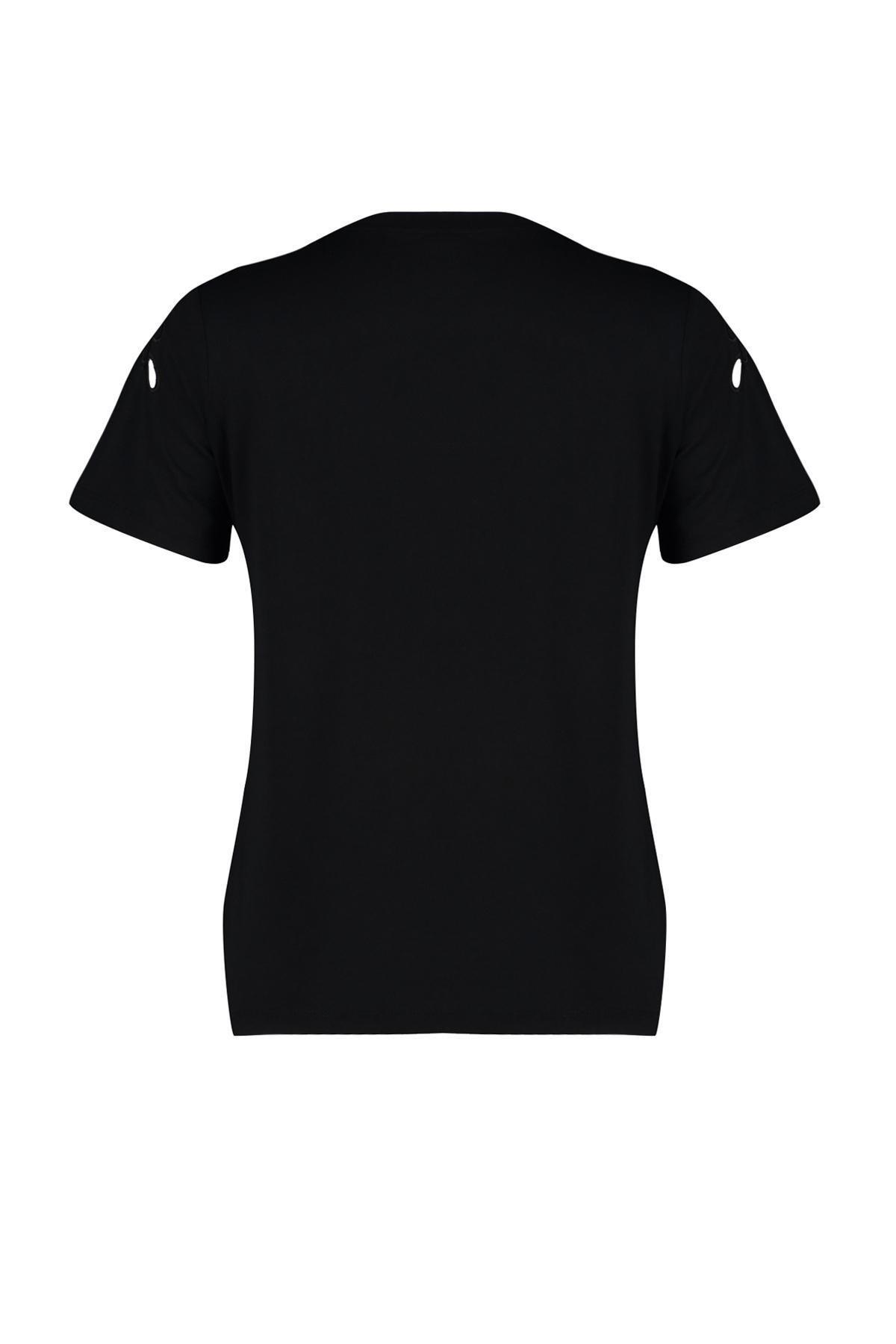 Black Embroidered Knitted T-Shirt, , large image number 6