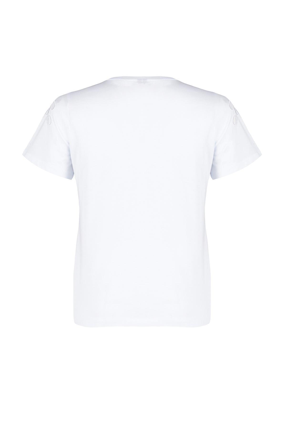 White Embroidered Pattern T-Shirt, , large image number 6