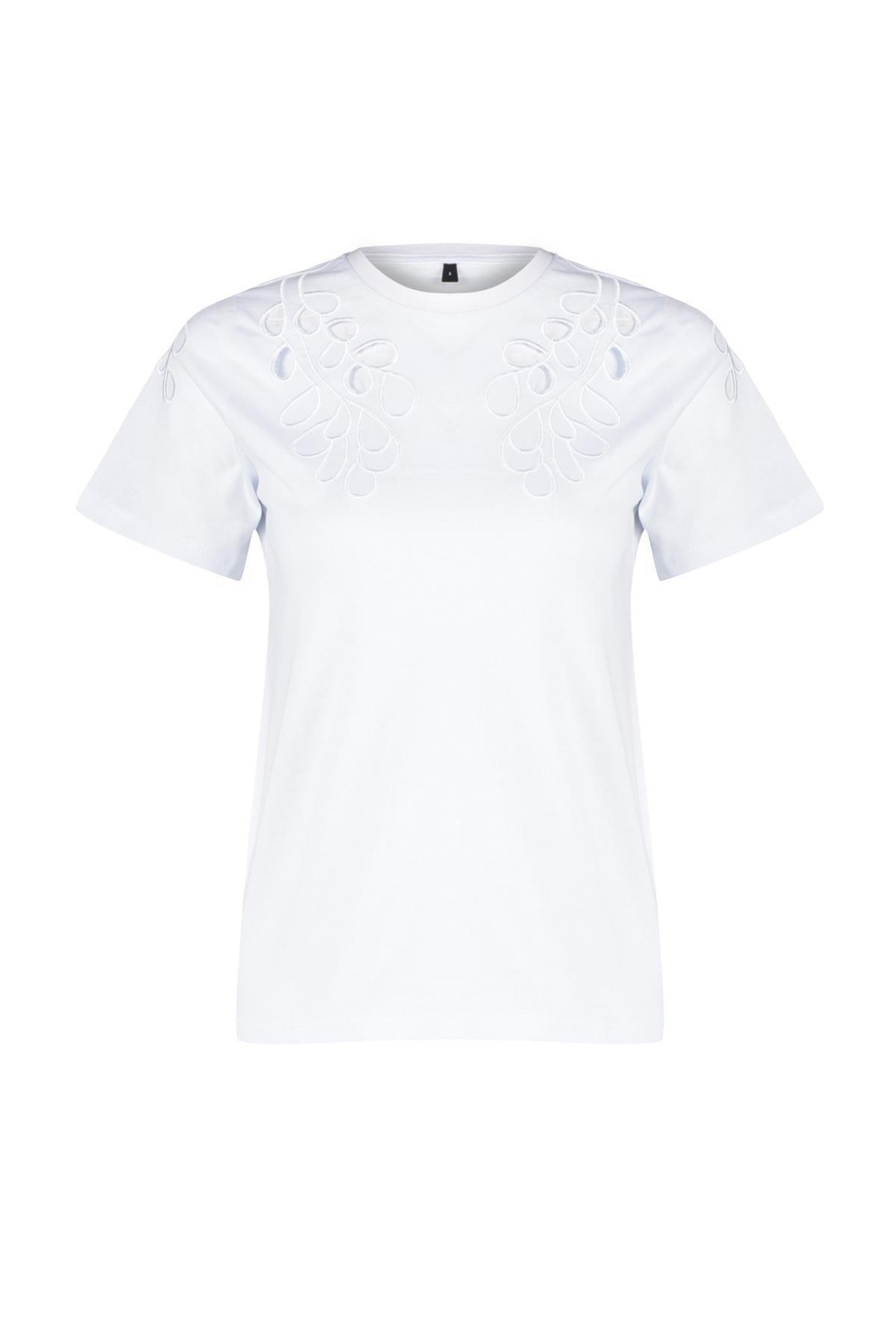 White Embroidered Pattern T-Shirt, , large image number 7