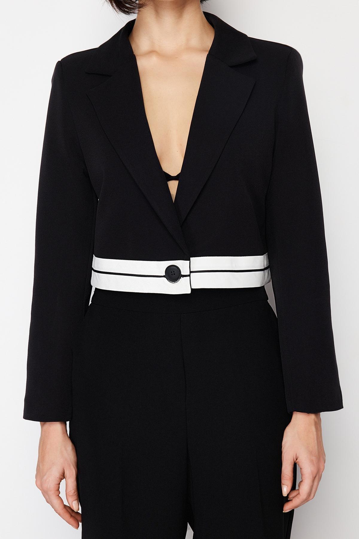 Black Basic Crop Oversize Blazer Jacket, BLACK, large image number 3