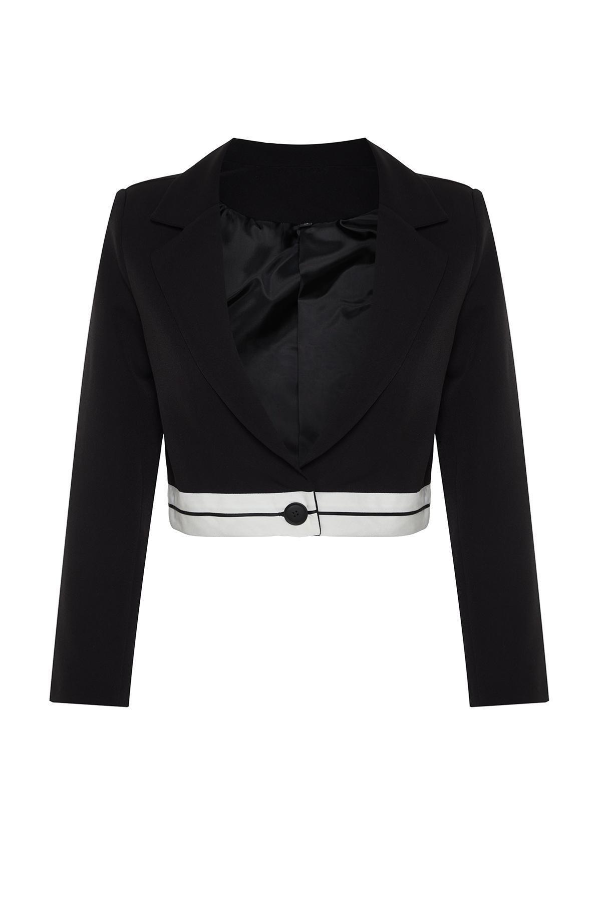 Black Basic Crop Oversize Blazer Jacket, BLACK, large image number 4