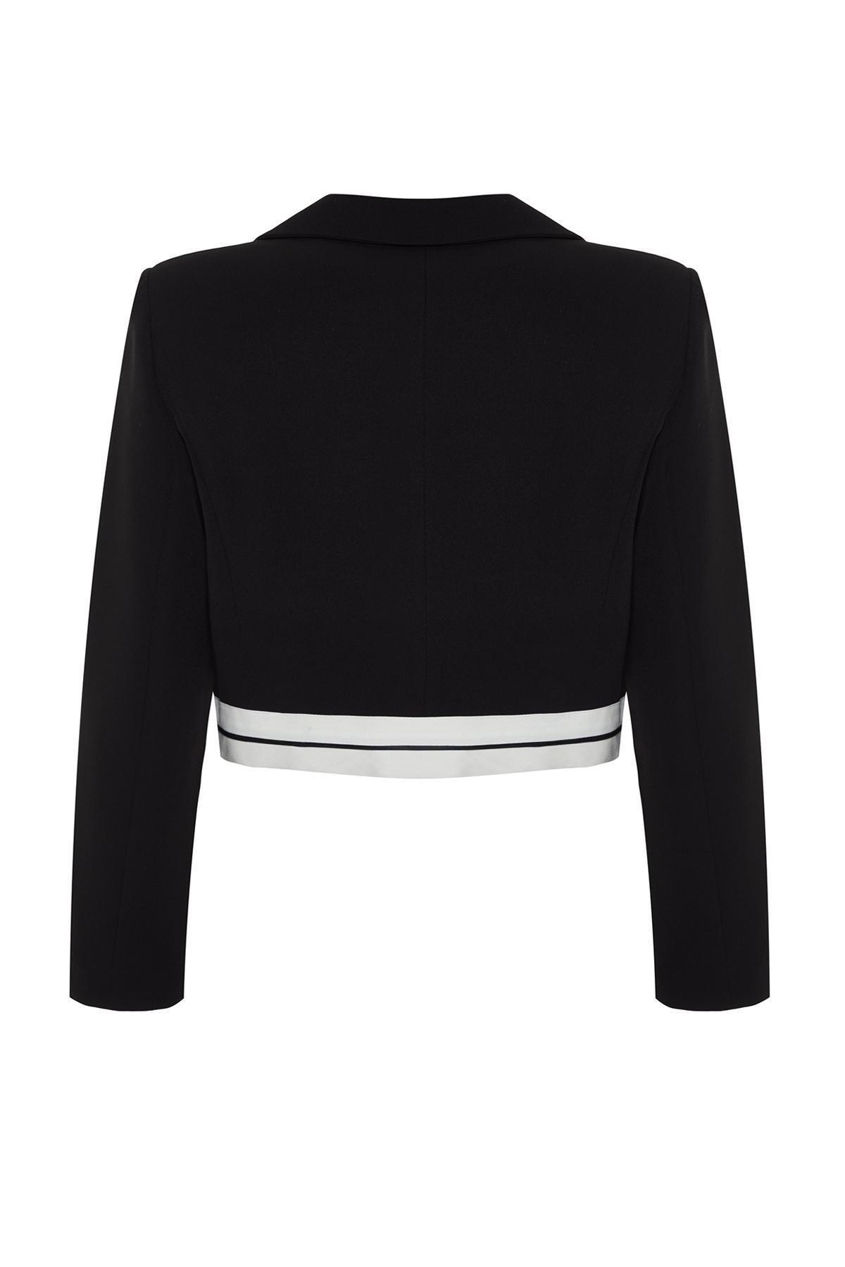 Black Basic Crop Oversize Blazer Jacket, BLACK, large image number 5