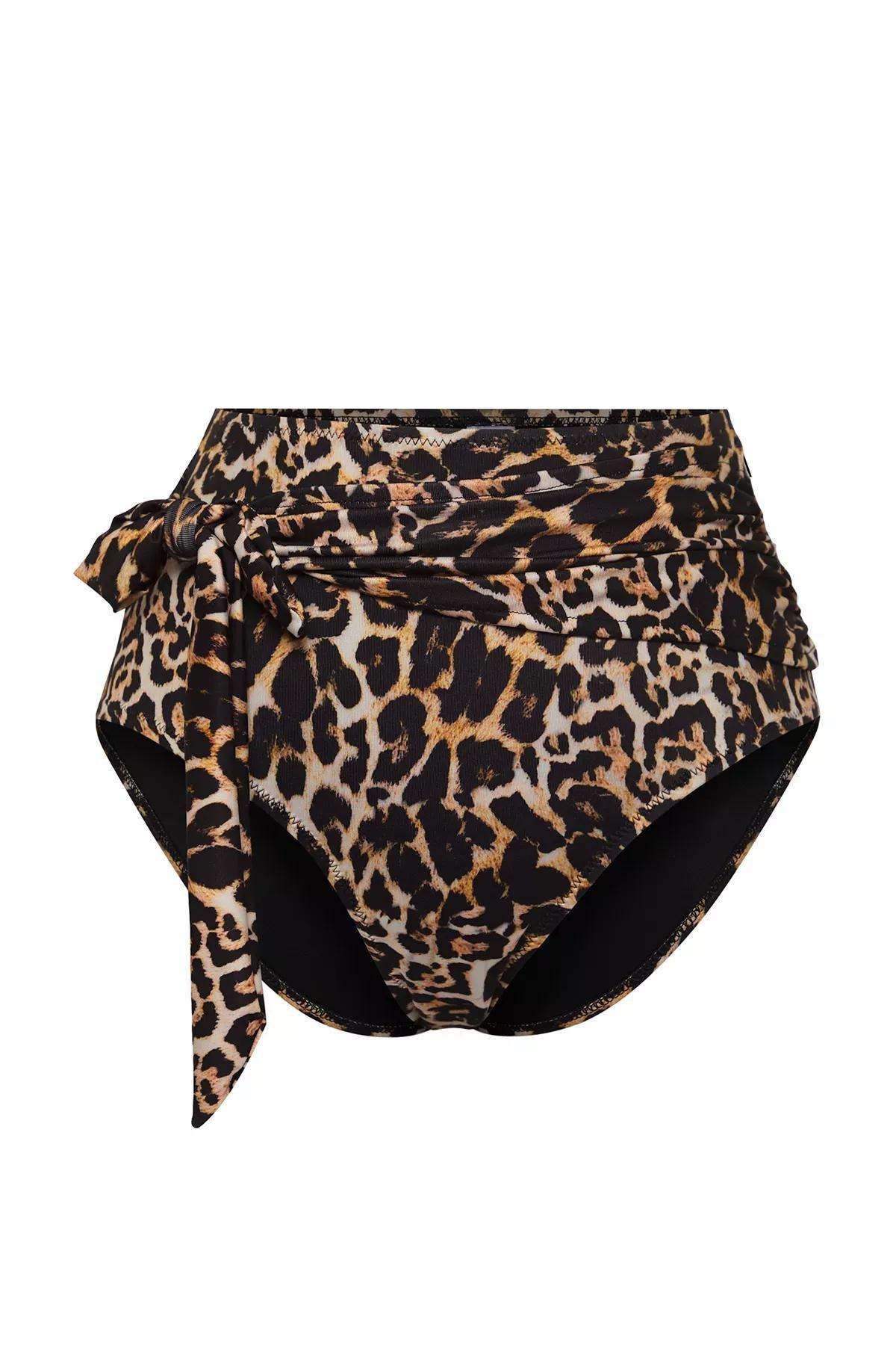 قطعة بيكيني سفلية بخصر مرتفع بنقشة جلد الفهد، بني, Brown-Multicolor, large image number 4