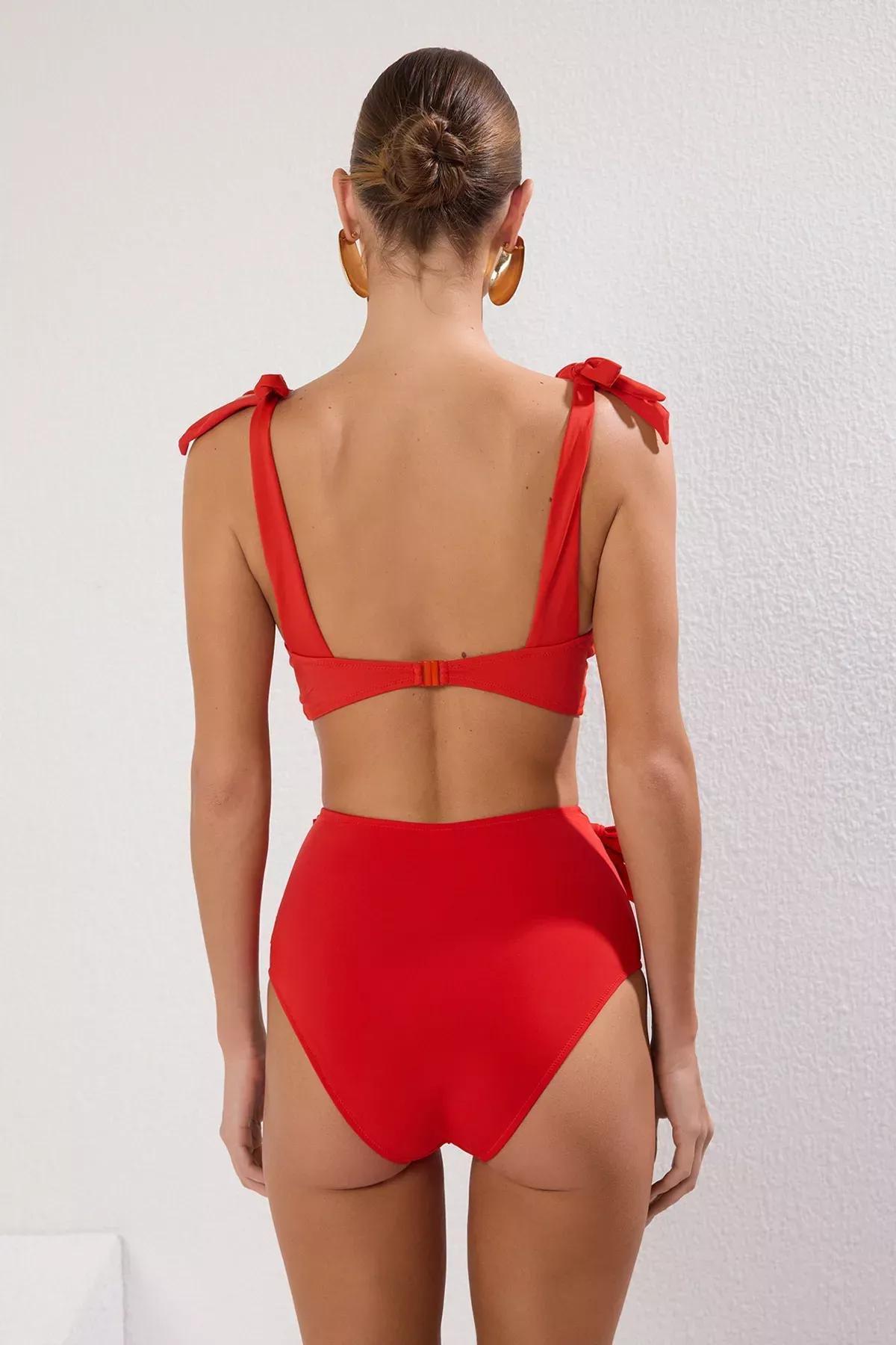 Red Tied High-Waist Hipster Core Bikini Bottom, , large image number 3