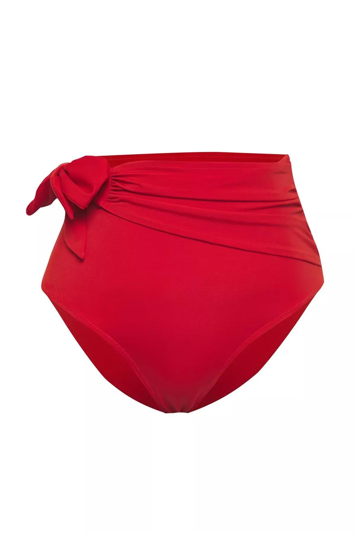 Red Tied High-Waist Hipster Core Bikini Bottom, , large image number 4