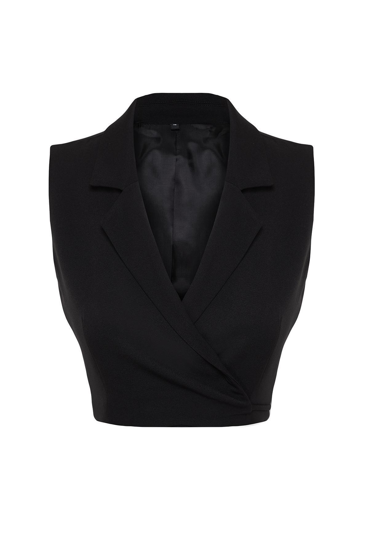 Black Fitted Woven Crop Vest, , large image number 5
