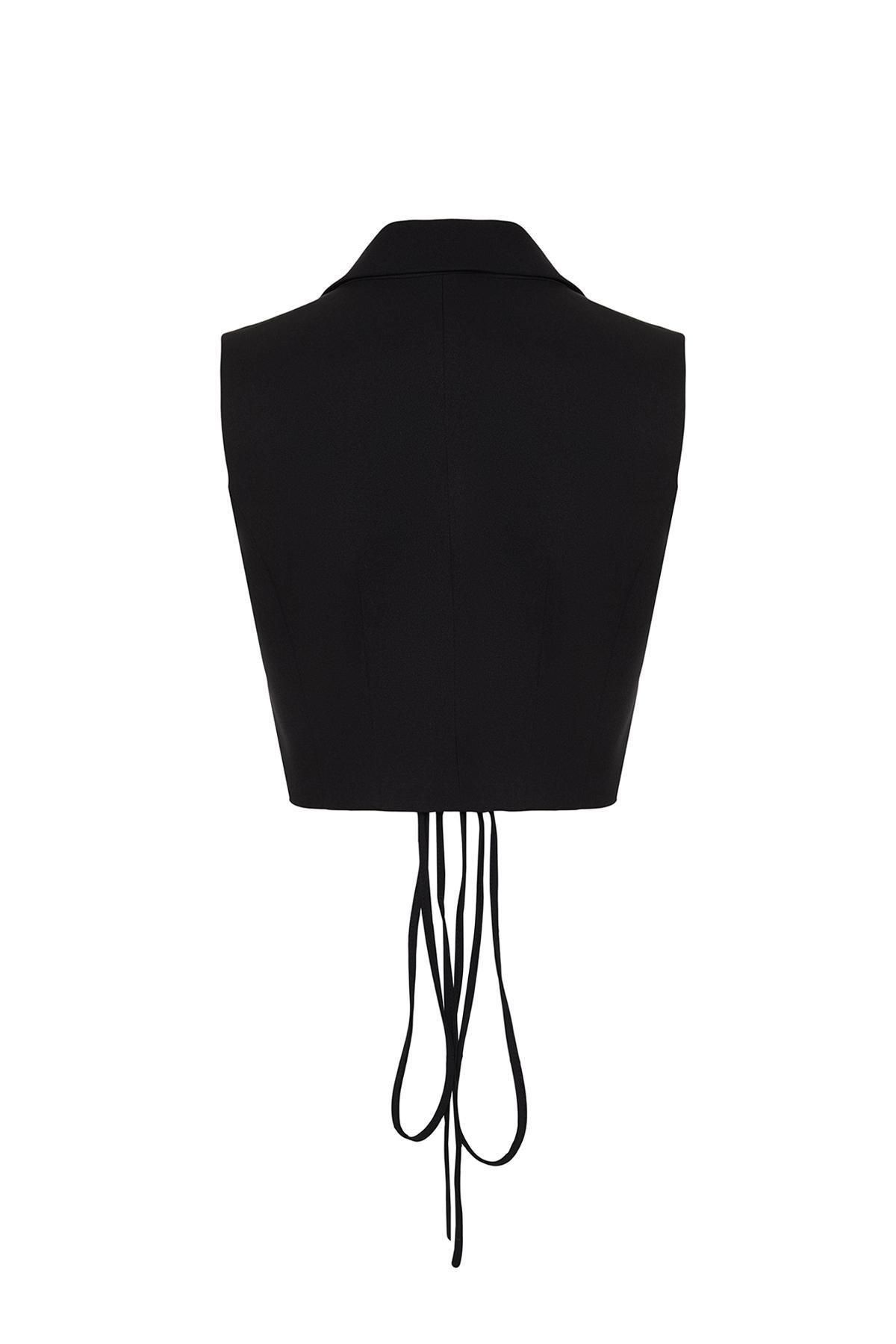 Black Fitted Woven Crop Vest, , large image number 6