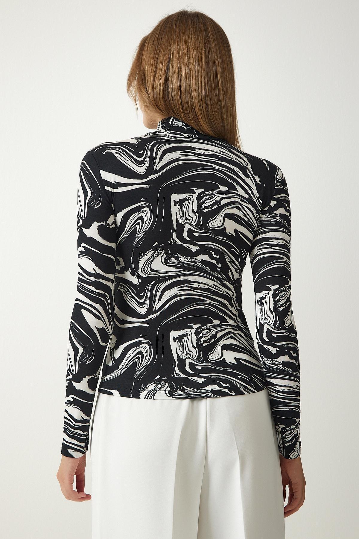 Black Detailed Patterned Knitted Blouse, , large image number 4
