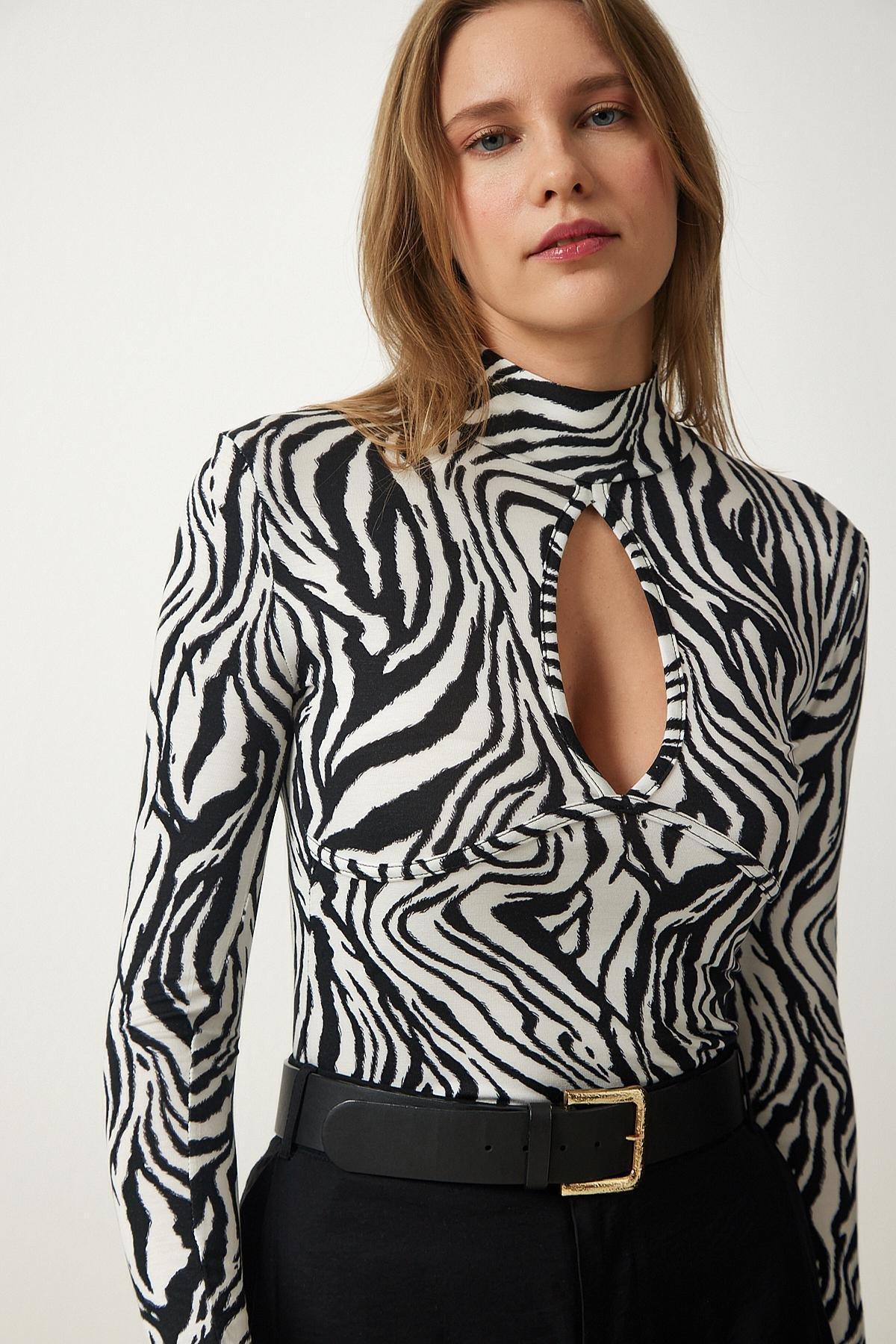 White Detailed Patterned Knitted Blouse, White, large image number 0