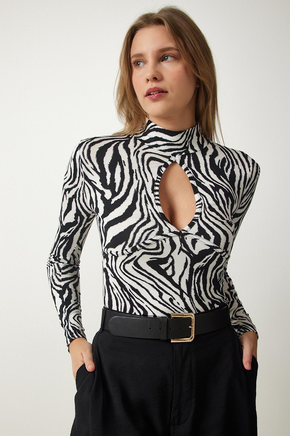 White Detailed Patterned Knitted Blouse, White, large image number 2