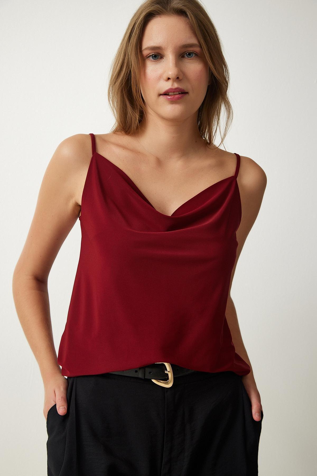 Womens Claret Red Strappy Collar Sandy Knitted Blouse RX00036, single, , large image number 0