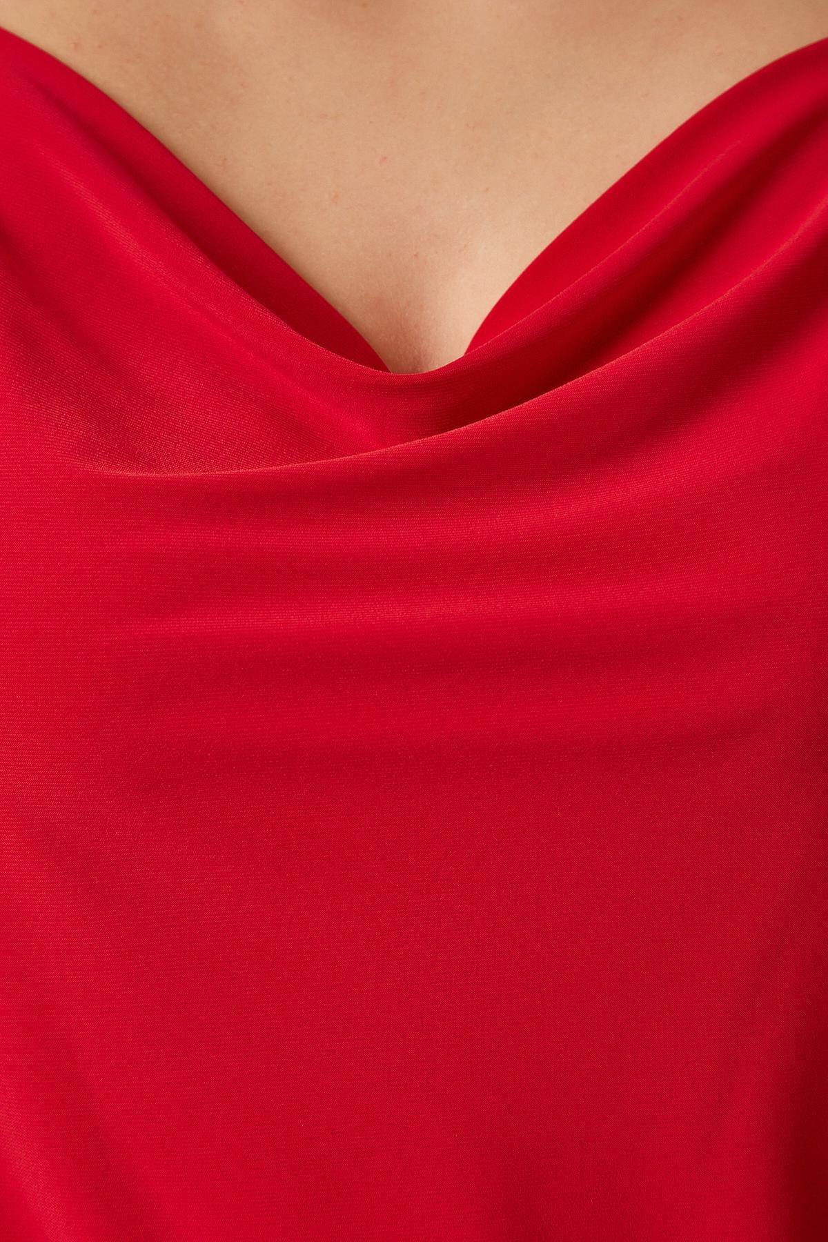 Red Strapless Collared Knitted Blouse, Red, large image number 3