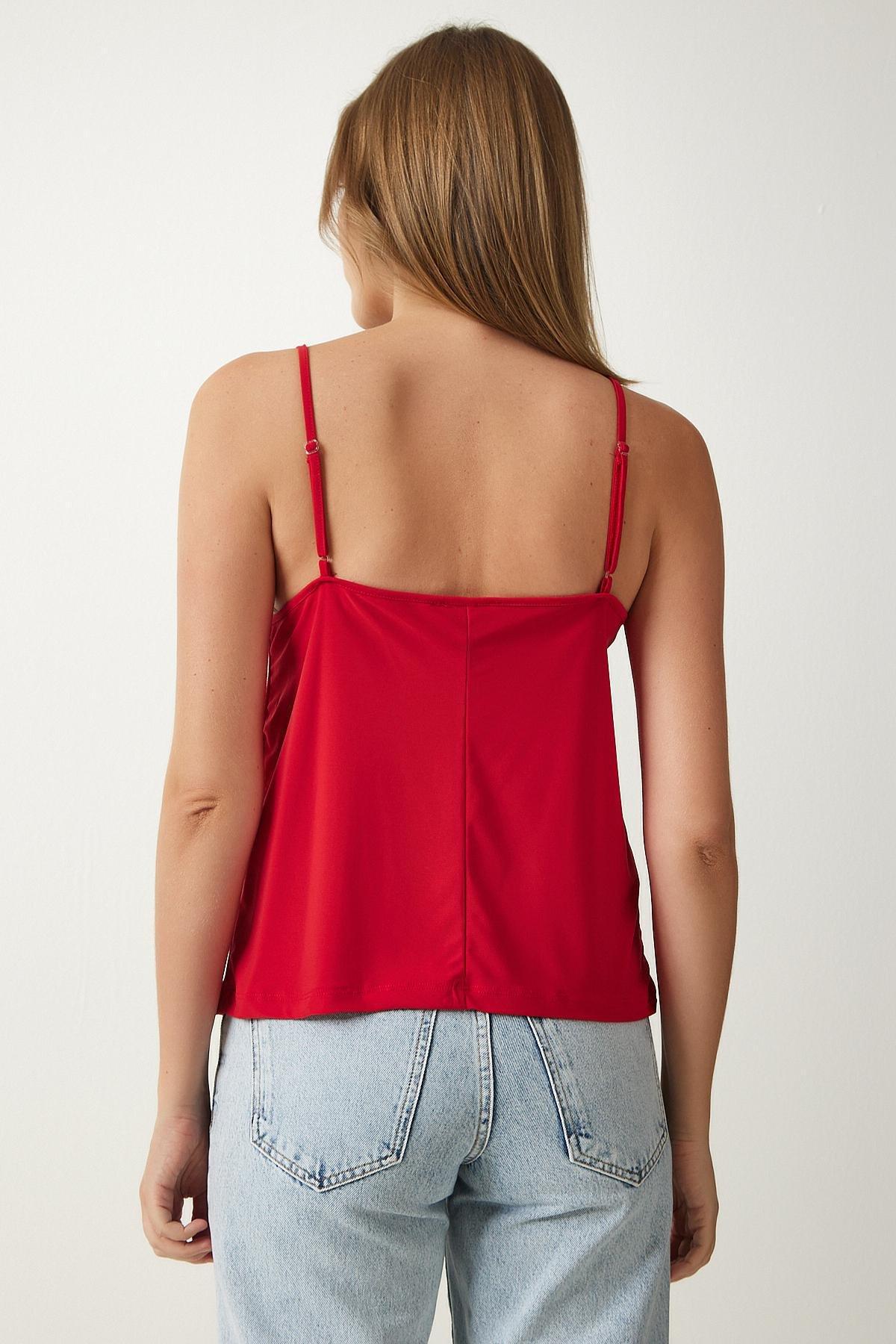 Red Strapless Collared Knitted Blouse, Red, large image number 4