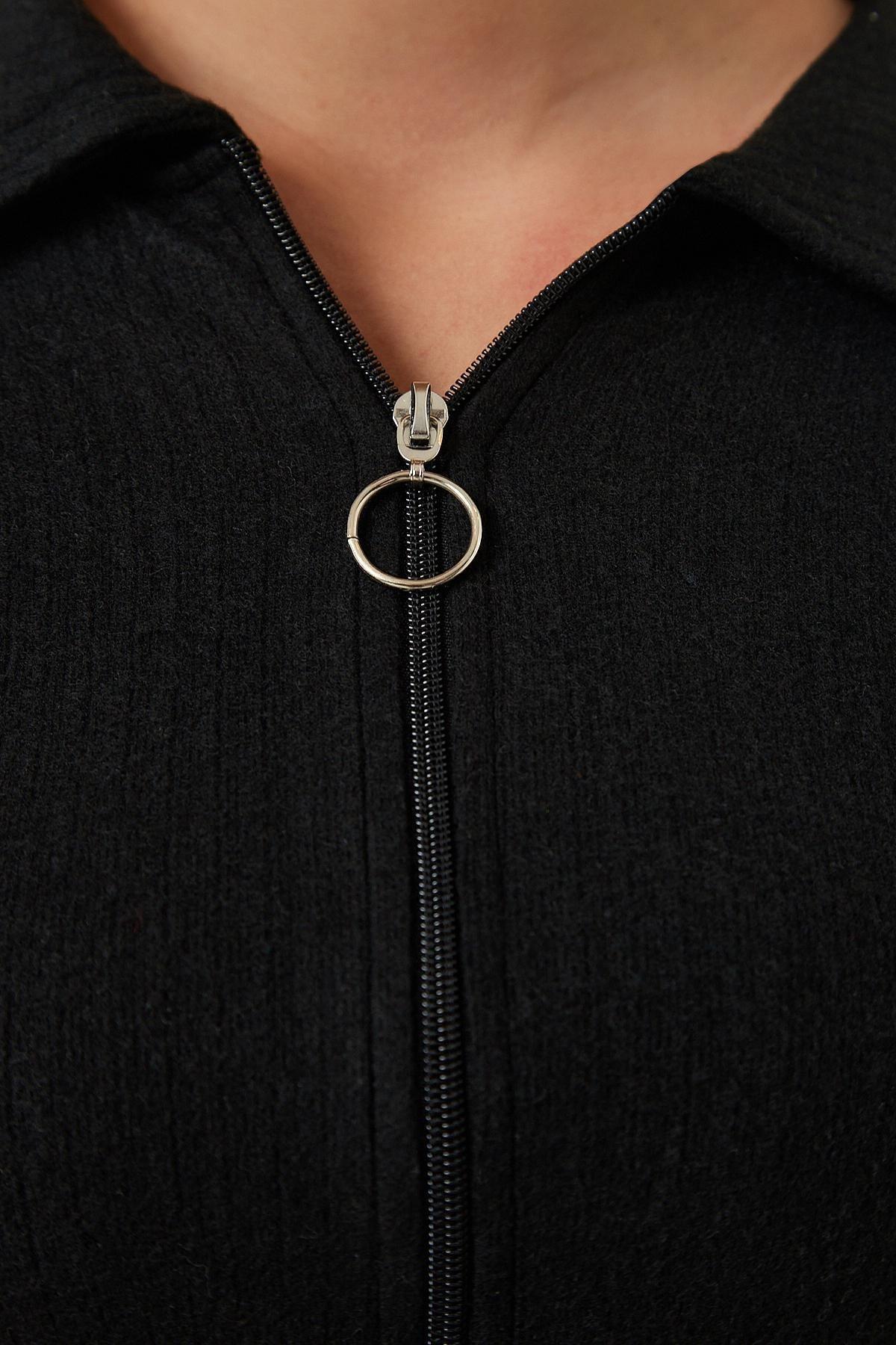 Black Zippered Ed Polo Neck Knitted Blouse, , large image number 3