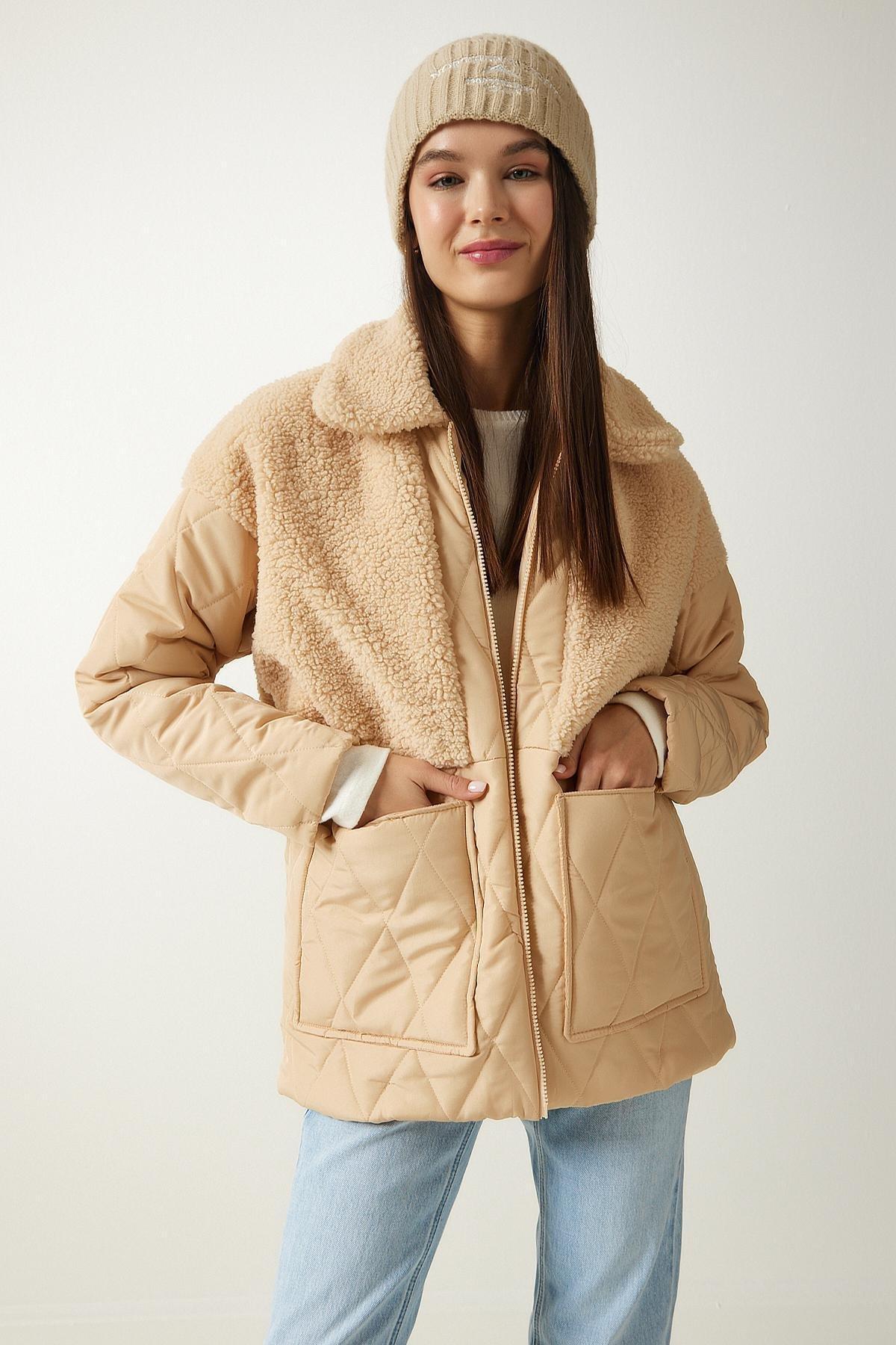 Latte Plush Detailed Quilted Coat DD0, , large image number 2