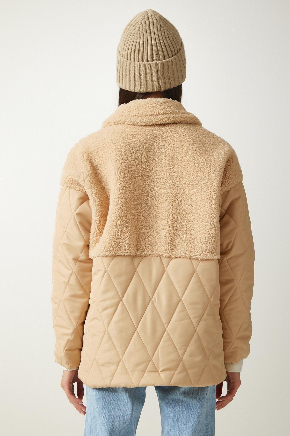 Latte Plush Detailed Quilted Coat DD0, , large image number 5