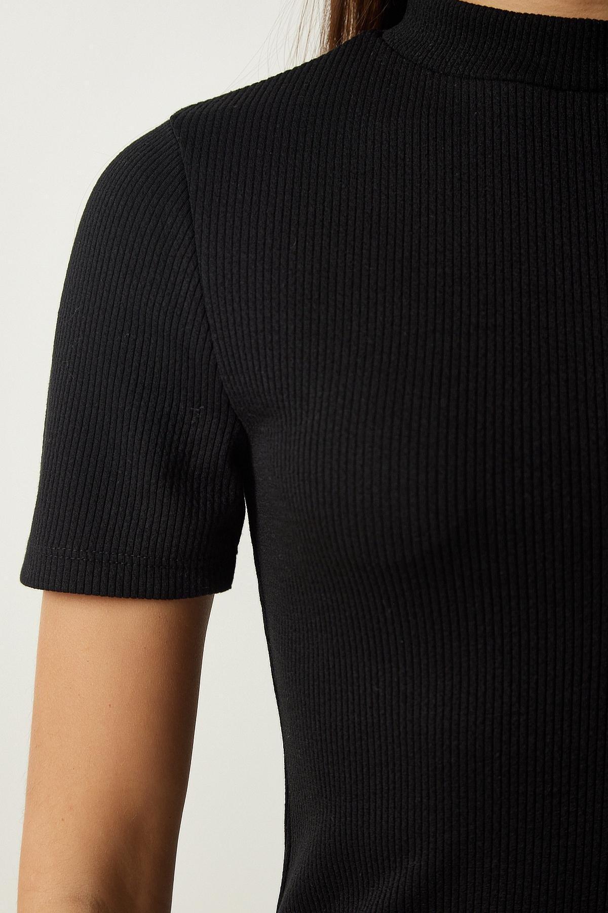 Black Crew Neck Dress, BLACK, large image number 3