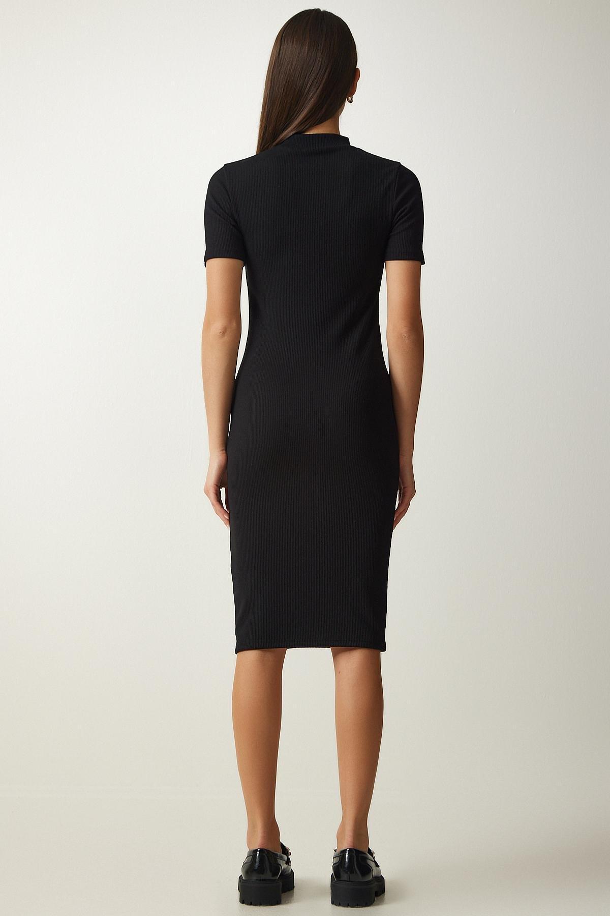 Black Crew Neck Dress, BLACK, large image number 4
