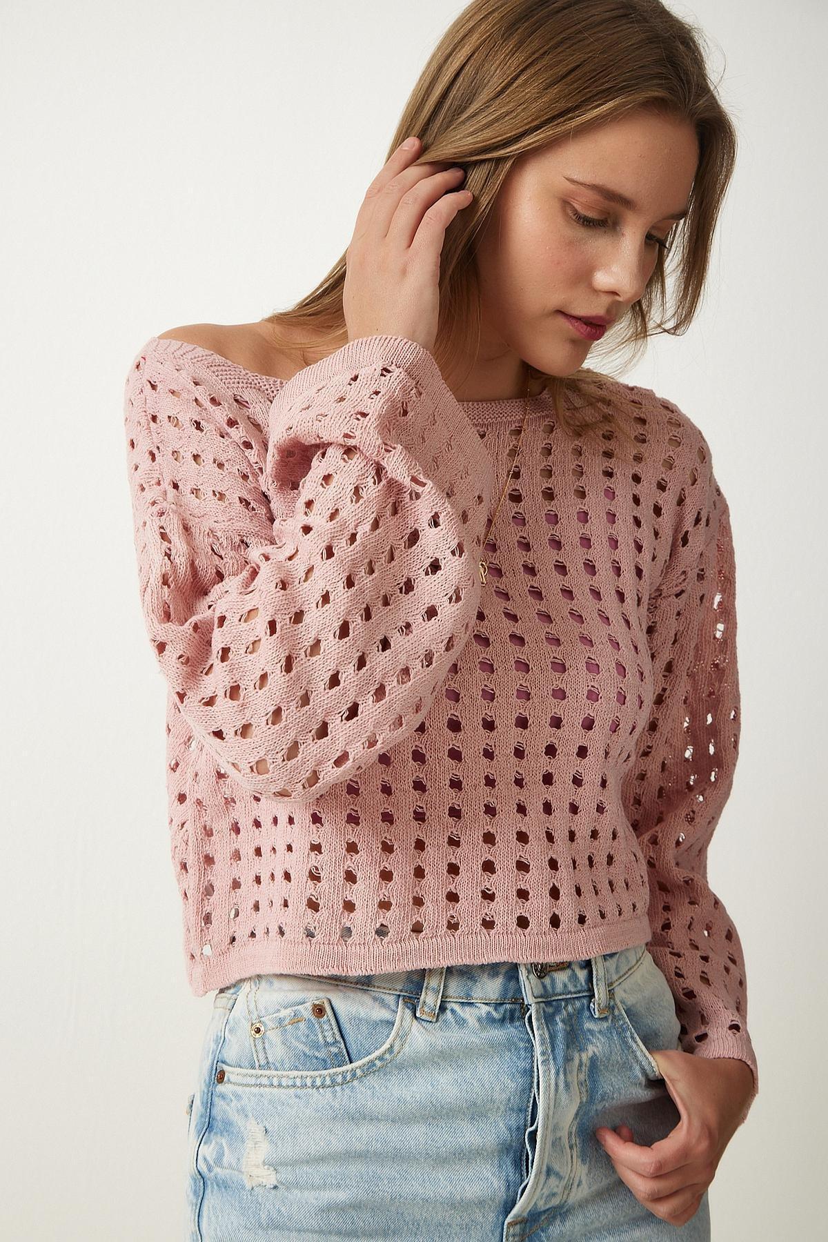 White Openwork Knitted Sweater, , large image number 0
